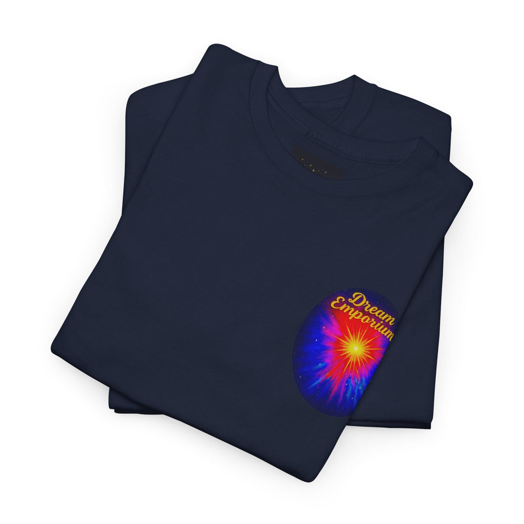 Dream Emporium – Back Printed Radiant Starburst Heavy Blend™ Cotton Tee,Inspirational and Motivational Apparel, Gift for Dreamers, Creative Expression Wear