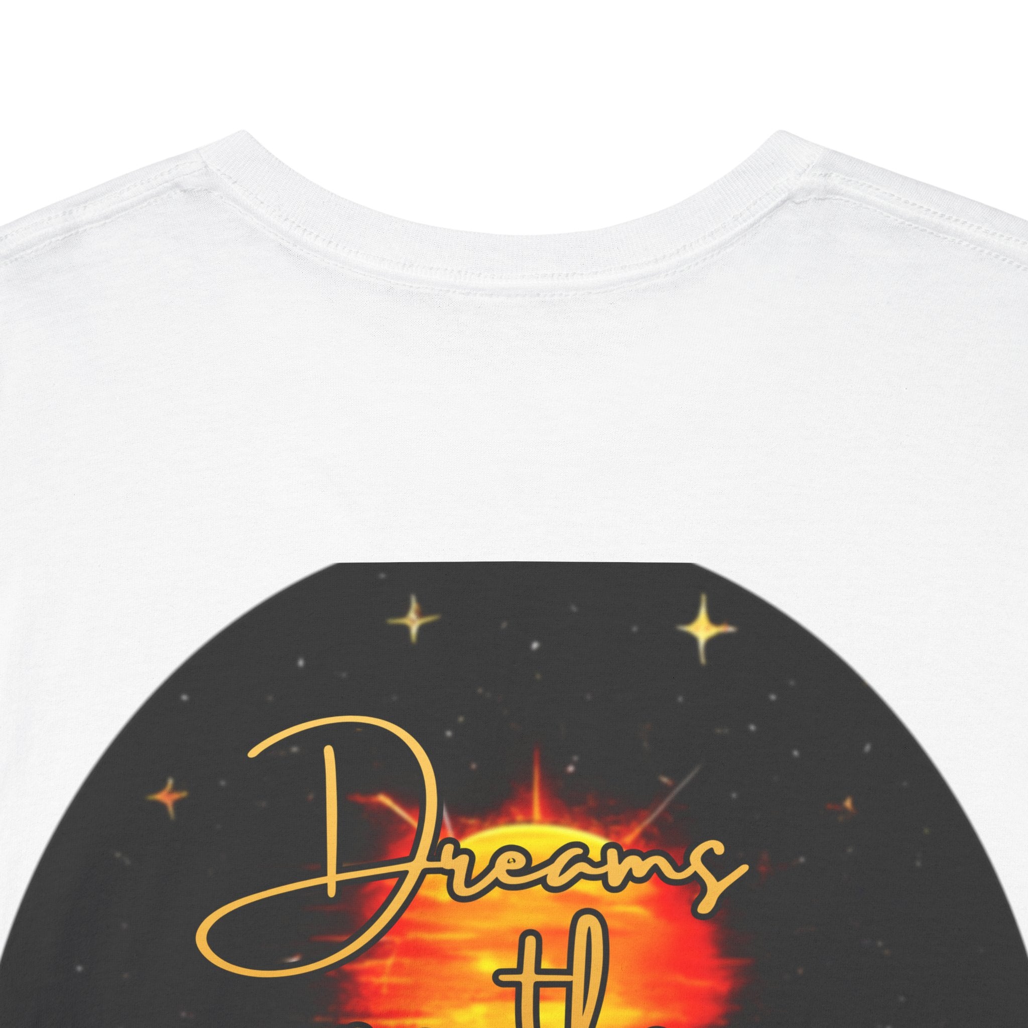 Dreams on the Horizon – Sunrise Back-Print Heavy Cotton Tee, Inspirational and Motivational Apparel, Gift for Dreamers, Creative Expression Wear