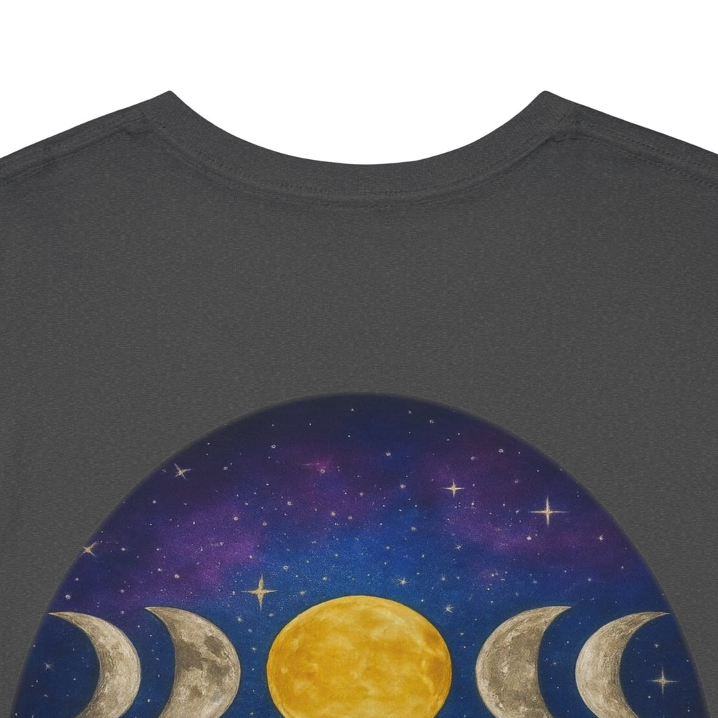 Dare to Dream Moon-Phase Tee – Golden Full Moon Back Print + Front Badge | Gildan 5000 Heavy Cotton, Inspirational and Motivational Apparel, Gift for Dreamers, Creative Expression Wear