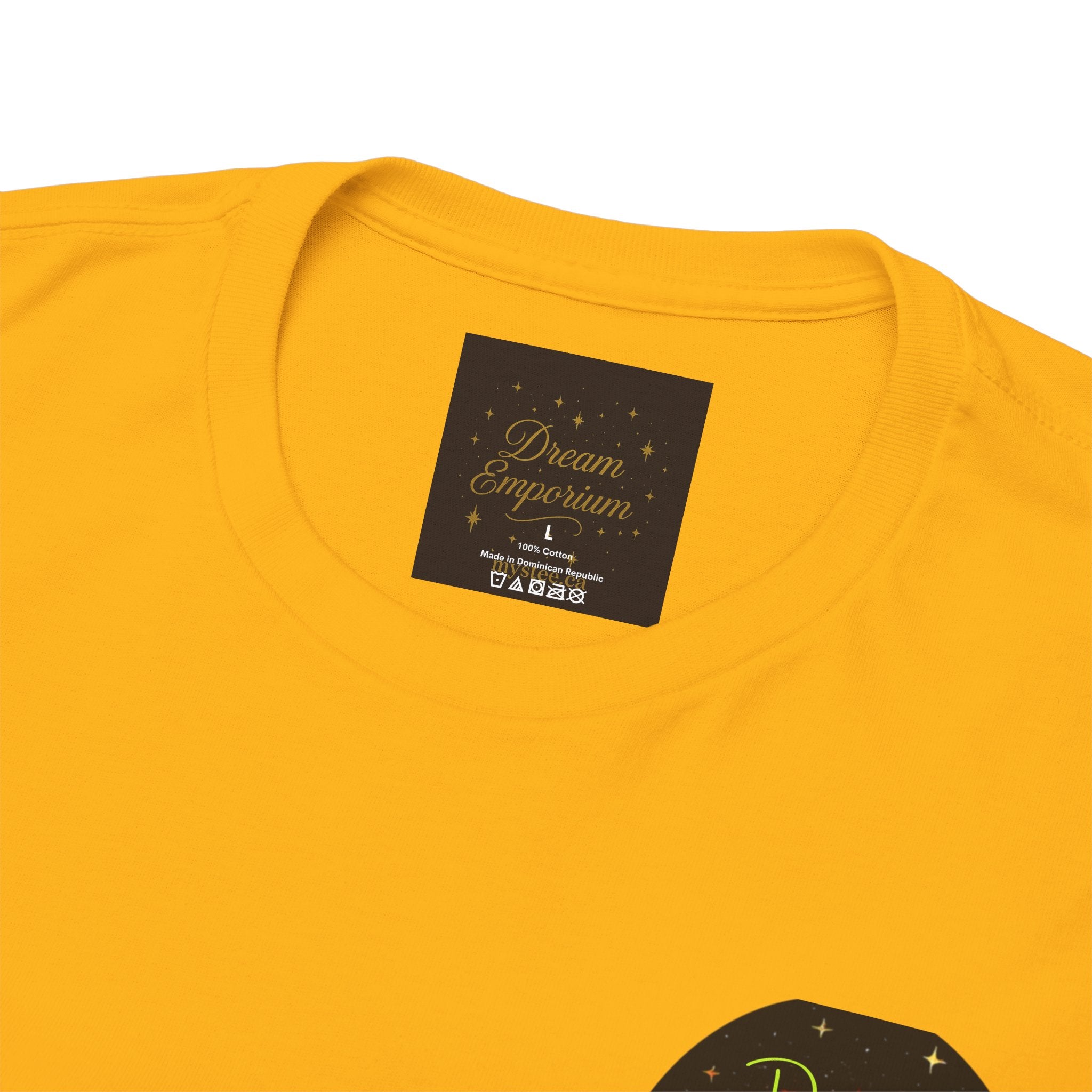 Dreams on the Horizon (Lemongrass) – Sunrise Back-Print Heavy Cotton Tee, Inspirational and Motivational Apparel, Gift for Dreamers, Creative Expression Wear