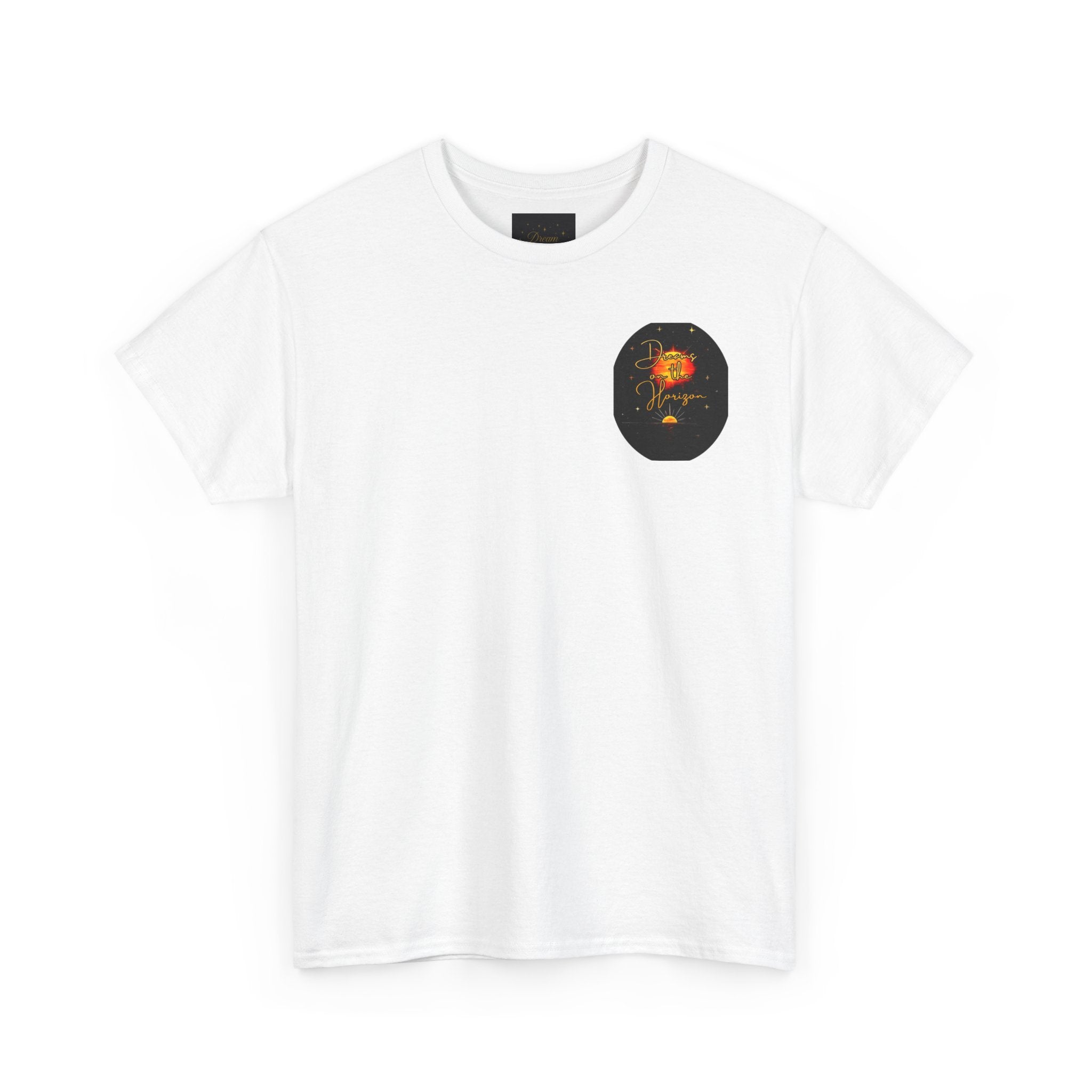 Dreams on the Horizon – Sunrise Back-Print Heavy Cotton Tee, Inspirational and Motivational Apparel, Gift for Dreamers, Creative Expression Wear