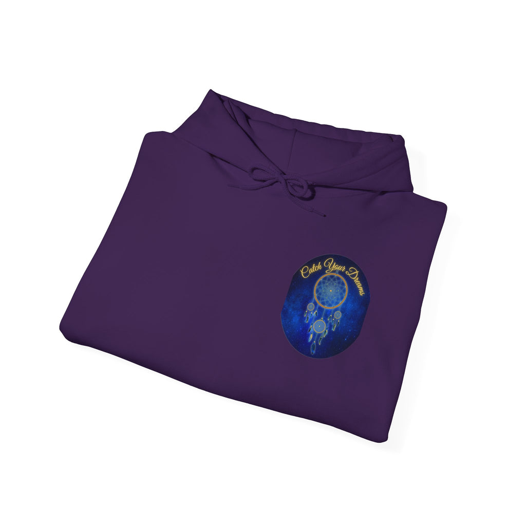Catch Your Dream – Dreamcatcher Back Print Hooded Sweatshirt, Inspirational and Motivational Apparel, Gift for Dreamers, Creative Expression Wear