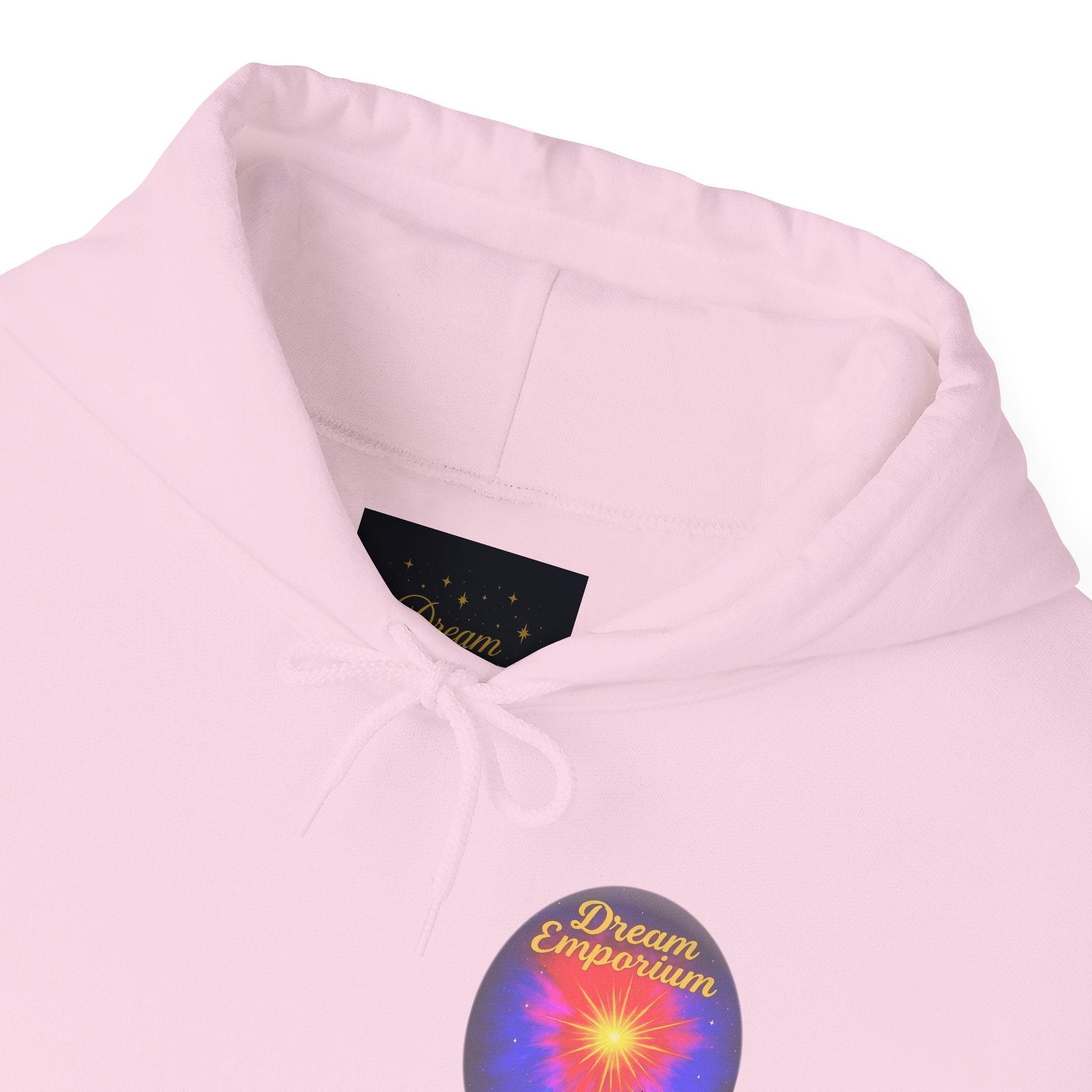 Dream Emporium – Back Printed Radiant Starburst Heavy Blend™ Hooded Sweatshirt, Inspirational and Motivational Apparel, Gift for Dreamers, Creative Expression Wear