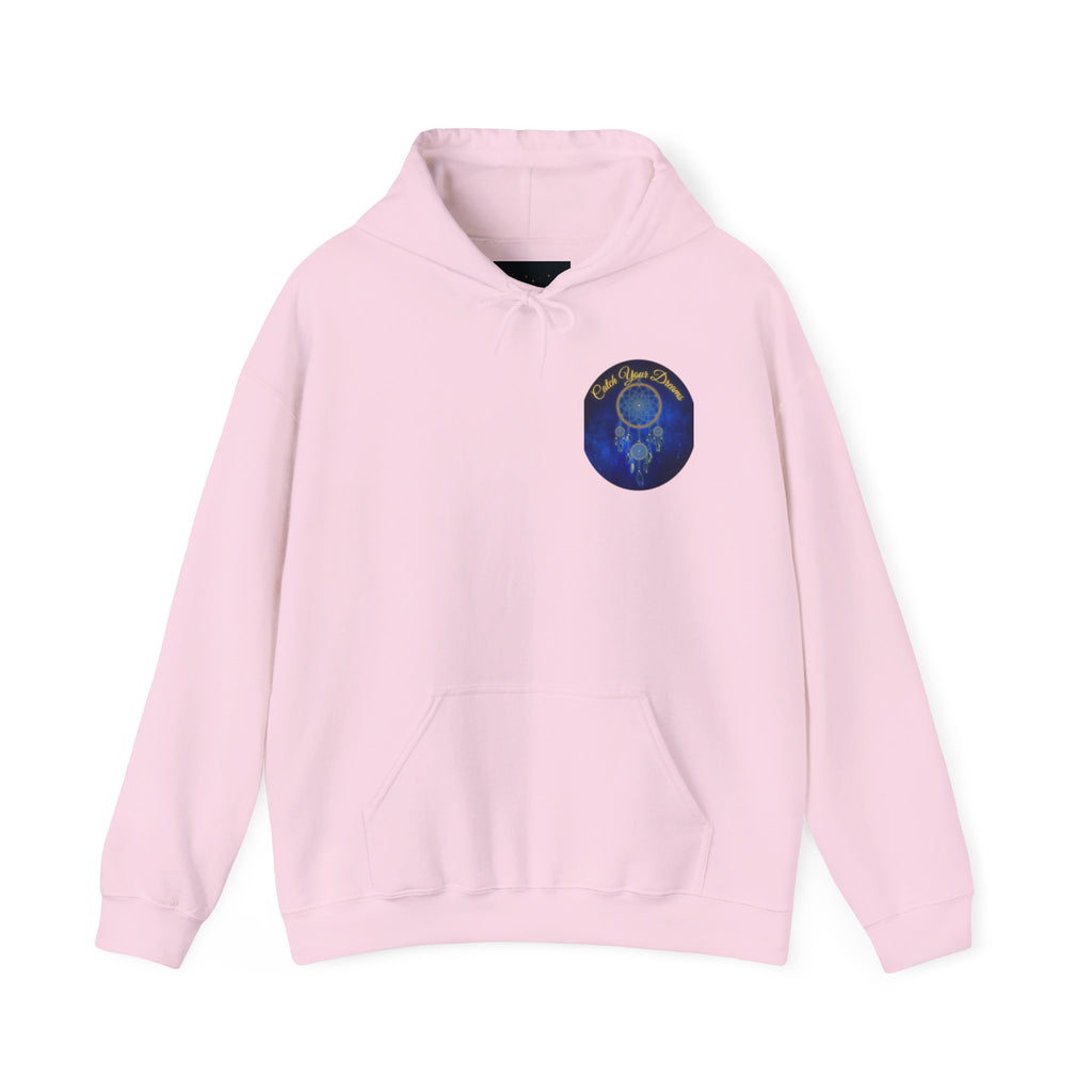 Catch Your Dream – Dreamcatcher Back Print Hooded Sweatshirt, Inspirational and Motivational Apparel, Gift for Dreamers, Creative Expression Wear