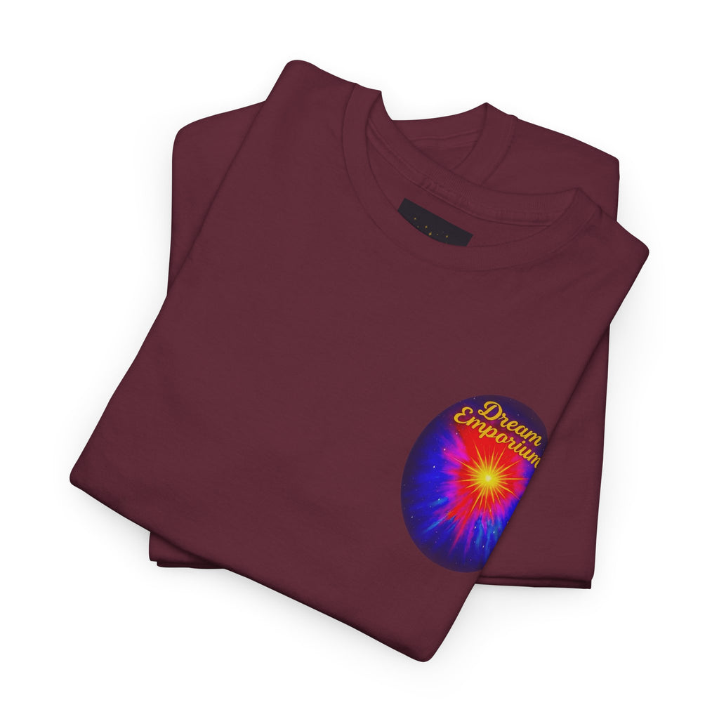 Dream Emporium – Back Printed Radiant Starburst Heavy Blend™ Cotton Tee,Inspirational and Motivational Apparel, Gift for Dreamers, Creative Expression Wear
