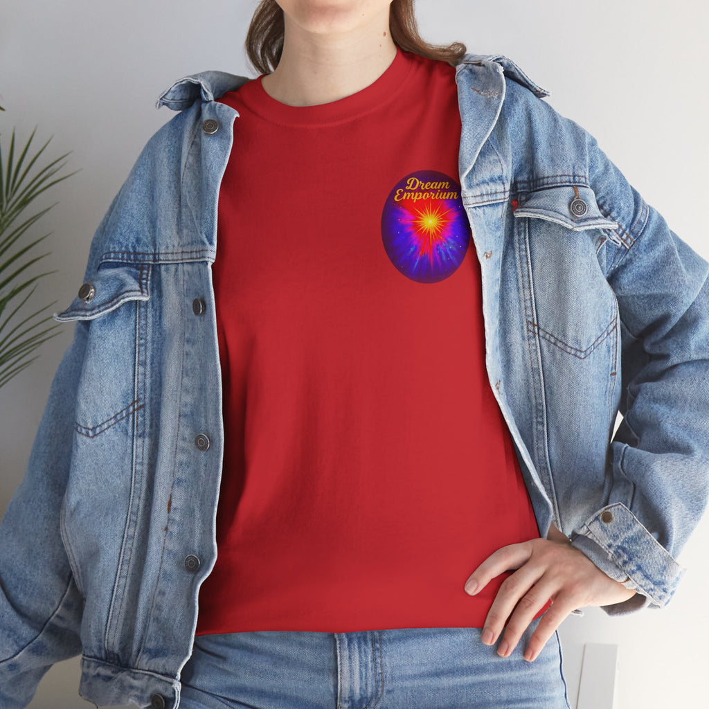 Dream Emporium – Back Printed Radiant Starburst Heavy Blend™ Cotton Tee,Inspirational and Motivational Apparel, Gift for Dreamers, Creative Expression Wear