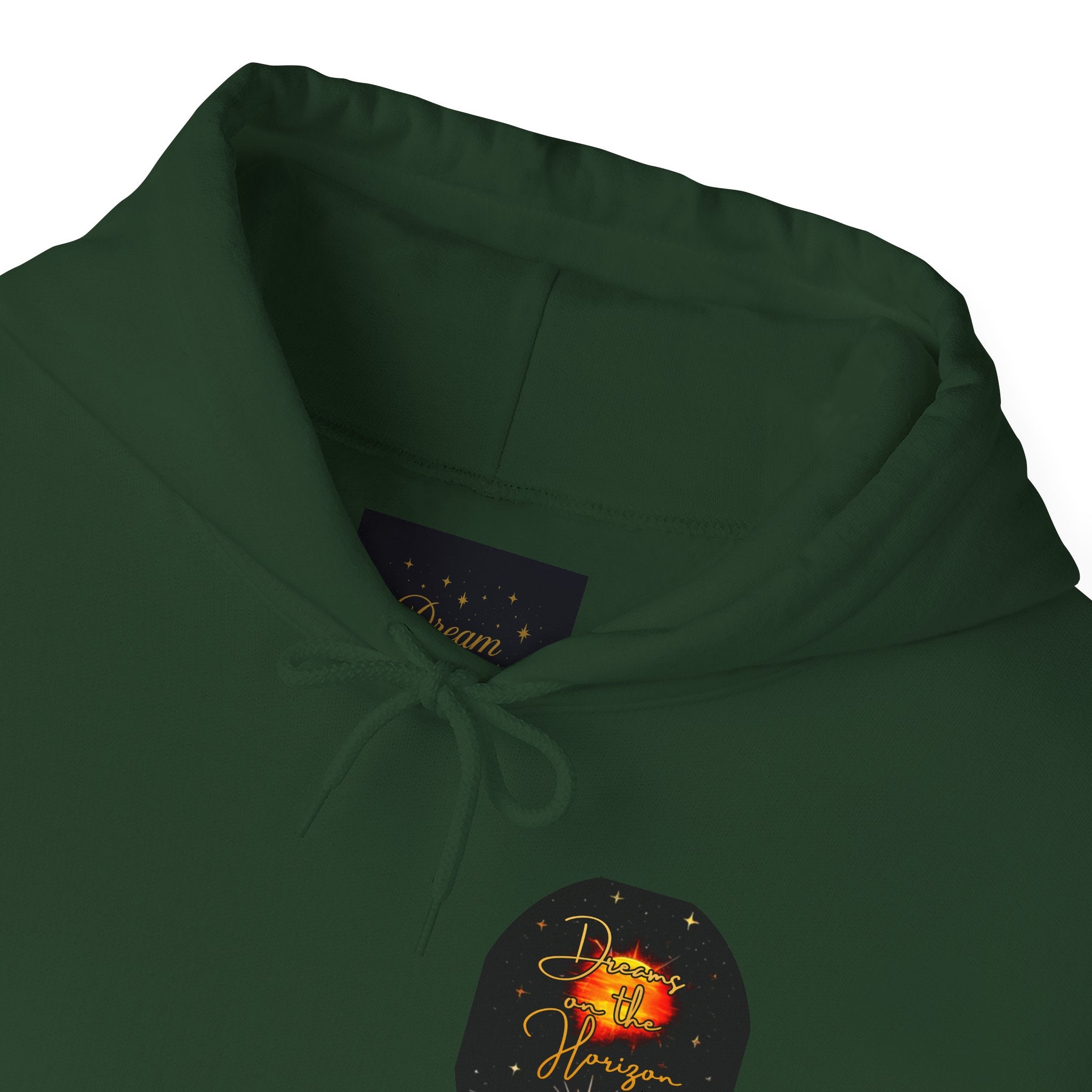 Dreams on the Horizon Sunrise Back Print Hooded Sweatshirt, Inspirational and Motivational Apparel, Gift for Dreamers, Creative Expression Wear