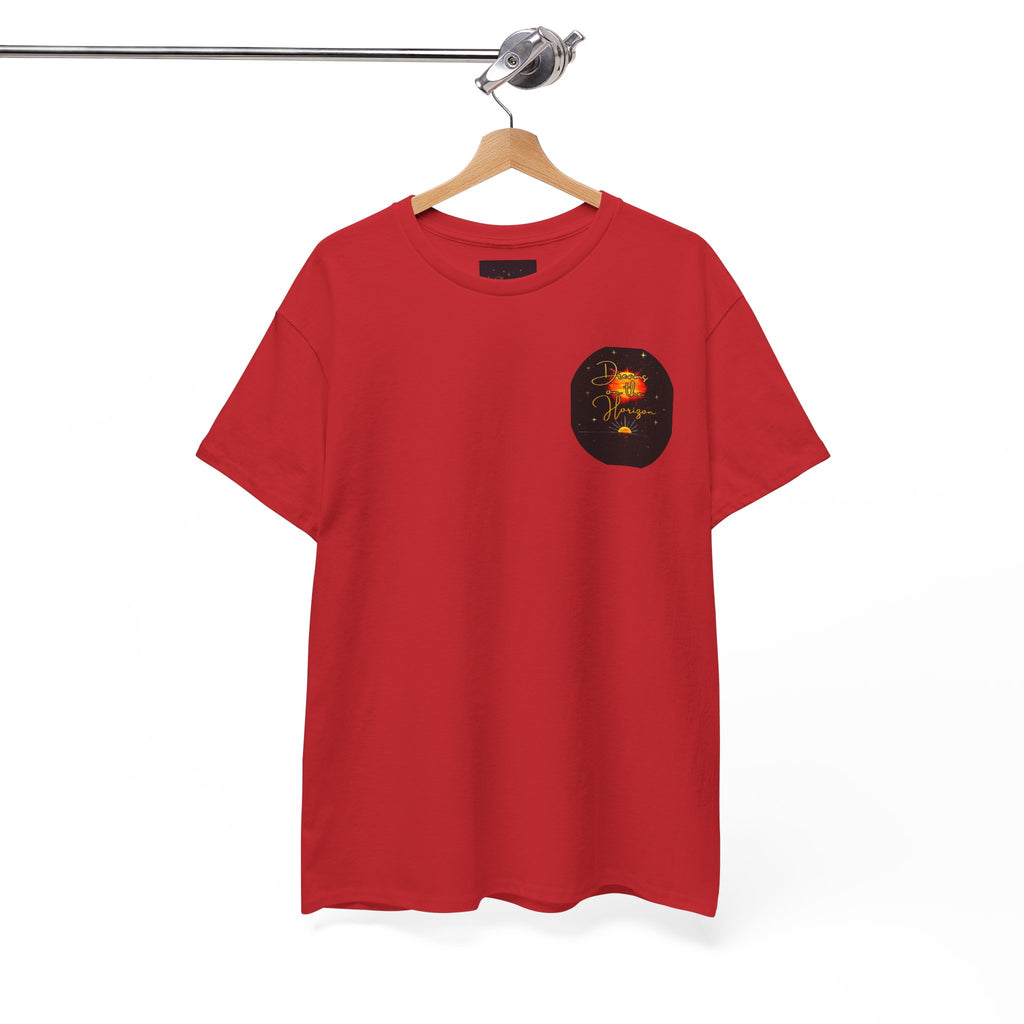 Dreams on the Horizon – Sunrise Back-Print Heavy Cotton Tee, Inspirational and Motivational Apparel, Gift for Dreamers, Creative Expression Wear