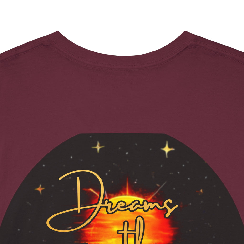 Dreams on the Horizon – Sunrise Back-Print Heavy Cotton Tee, Inspirational and Motivational Apparel, Gift for Dreamers, Creative Expression Wear