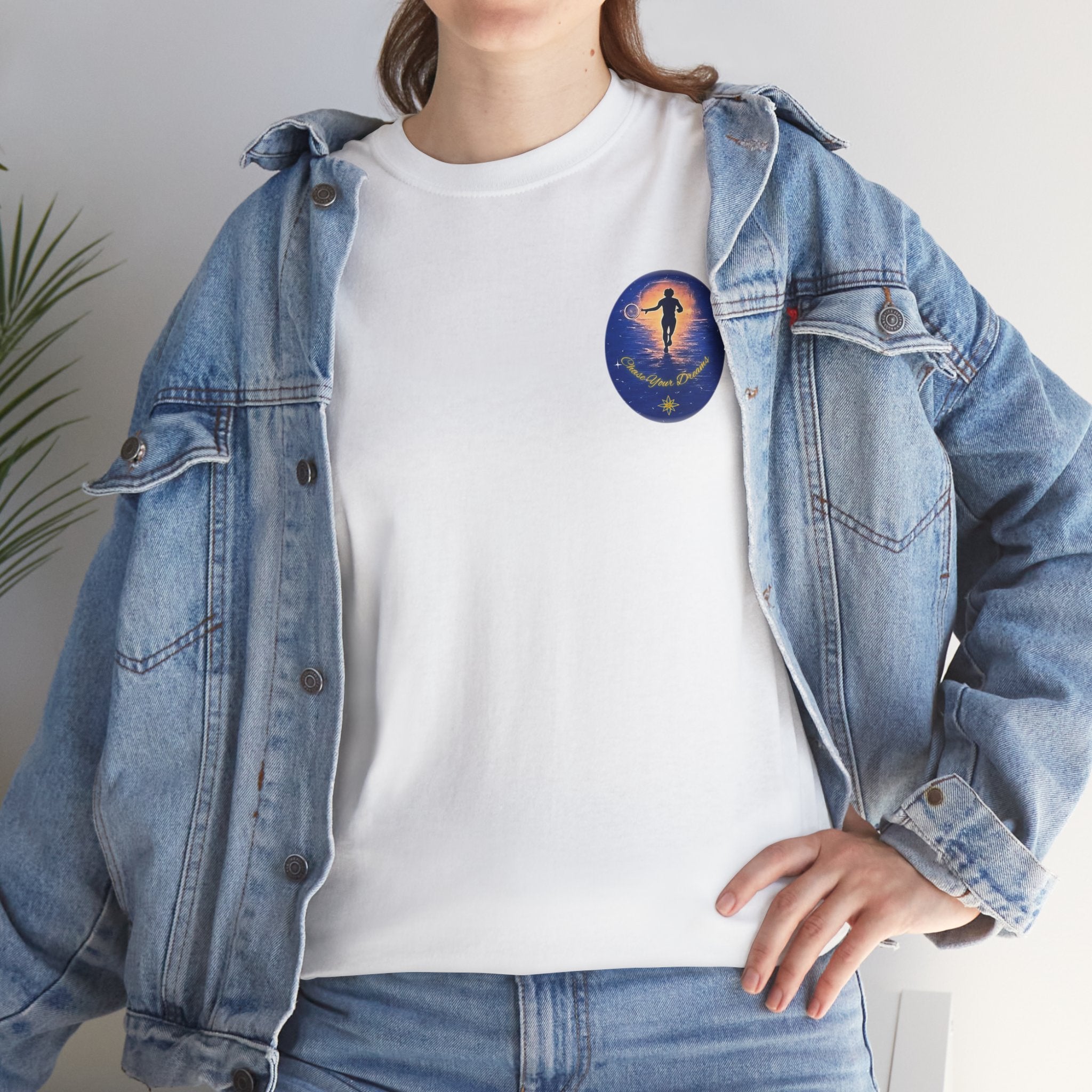 Chase Your Dreams – Sunrise Silhouette Back Printed Heavy Cotton Tee, Inspirational and Motivational Apparel, Gift for Dreamers, Creative Expression Wear