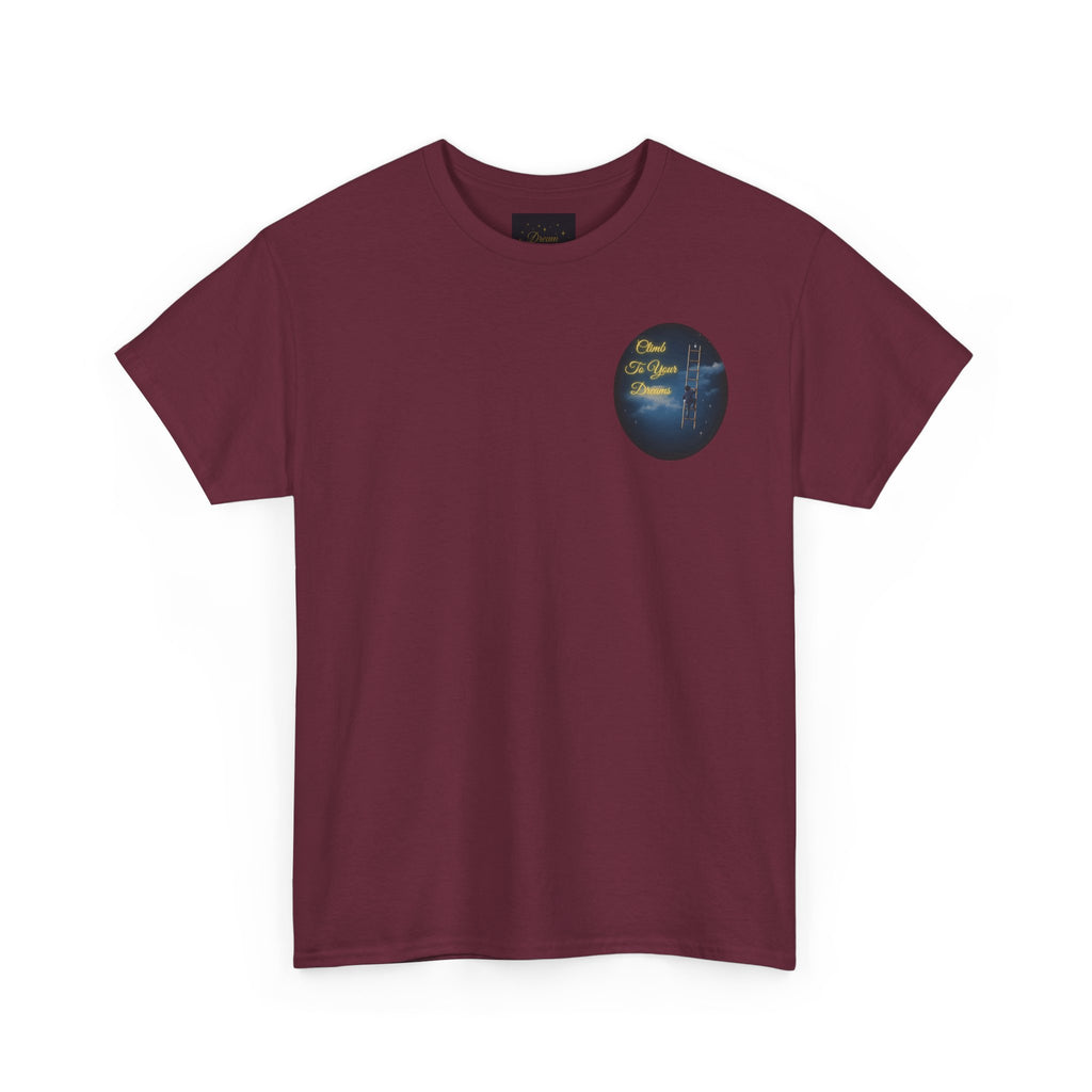 Climb To Your Dreams – Starry Night Ladder Back-Print Tee + Front Badge | Gildan 5000, Inspirational and Motivational Apparel, Gift for Dreamers, Creative Expression Wear