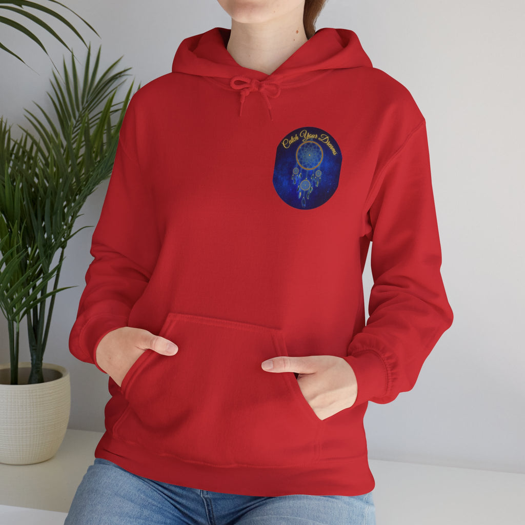 Catch Your Dream – Dreamcatcher Back Print Hooded Sweatshirt, Inspirational and Motivational Apparel, Gift for Dreamers, Creative Expression Wear