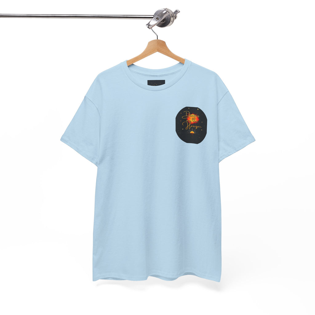 Dreams on the Horizon – Sunrise Back-Print Heavy Cotton Tee, Inspirational and Motivational Apparel, Gift for Dreamers, Creative Expression Wear