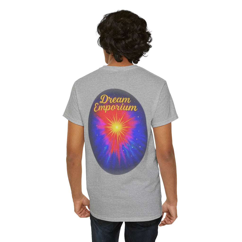 Dream Emporium – Back Printed Radiant Starburst Heavy Blend™ Cotton Tee,Inspirational and Motivational Apparel, Gift for Dreamers, Creative Expression Wear