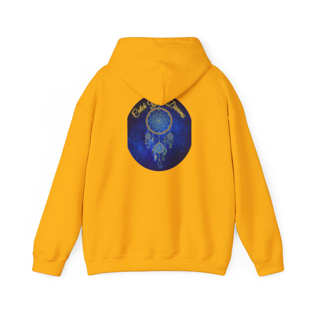 Catch Your Dream – Dreamcatcher Back Print Hooded Sweatshirt, Inspirational and Motivational Apparel, Gift for Dreamers, Creative Expression Wear