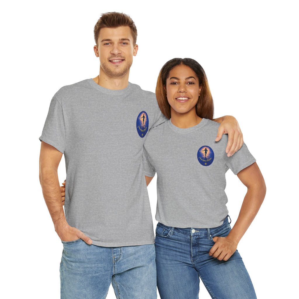 Chase Your Dreams – Sunrise Silhouette Back Printed Heavy Cotton Tee, Inspirational and Motivational Apparel, Gift for Dreamers, Creative Expression Wear