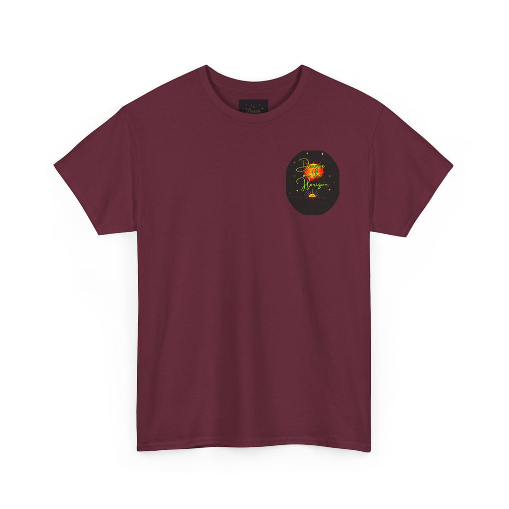 Dreams on the Horizon (Lemongrass) – Sunrise Back-Print Heavy Cotton Tee, Inspirational and Motivational Apparel, Gift for Dreamers, Creative Expression Wear