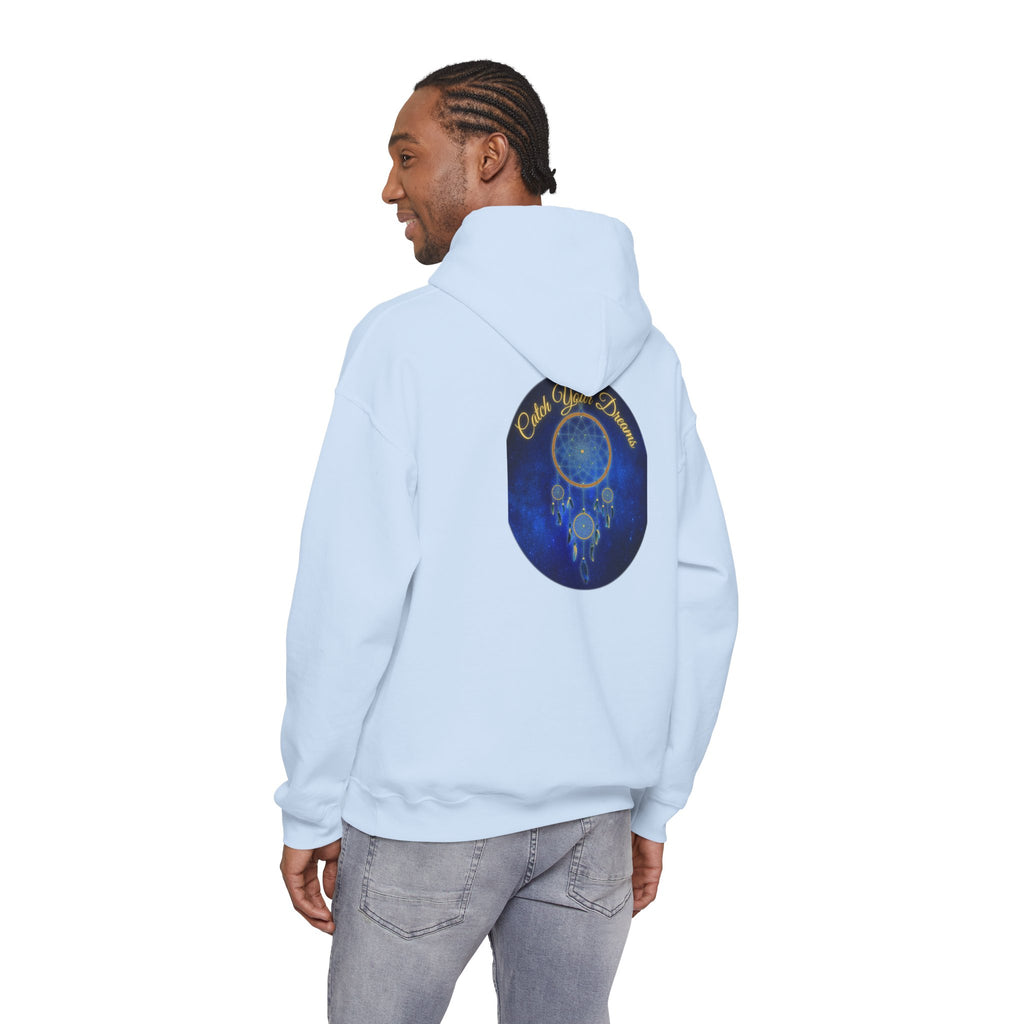 Catch Your Dream – Dreamcatcher Back Print Hooded Sweatshirt, Inspirational and Motivational Apparel, Gift for Dreamers, Creative Expression Wear