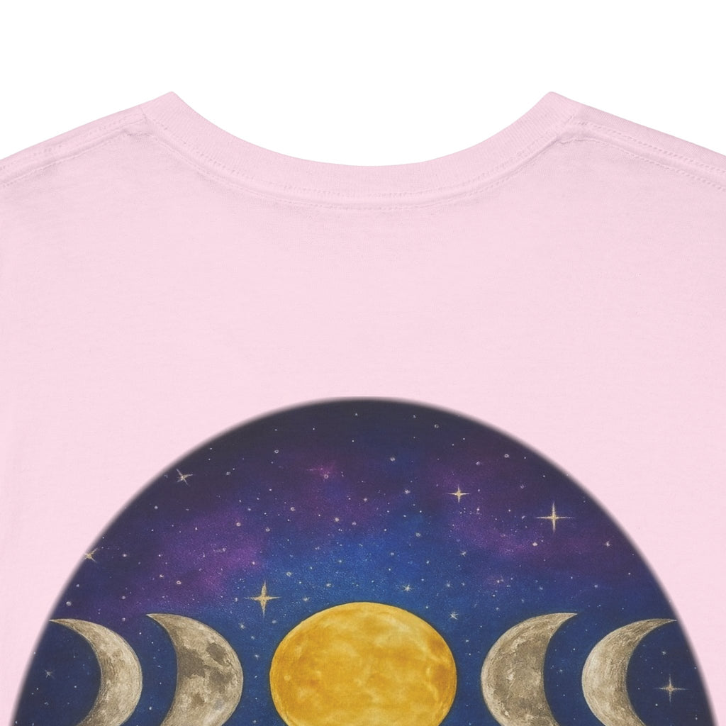 Dare to Dream Moon-Phase Tee – Golden Full Moon Back Print + Front Badge | Gildan 5000 Heavy Cotton, Inspirational and Motivational Apparel, Gift for Dreamers, Creative Expression Wear