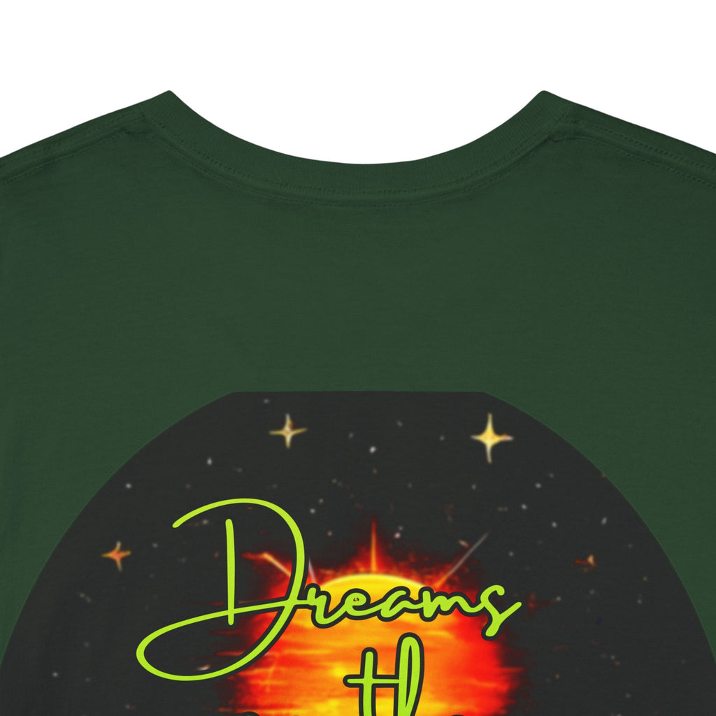 Dreams on the Horizon (Lemongrass) – Sunrise Back-Print Heavy Cotton Tee, Inspirational and Motivational Apparel, Gift for Dreamers, Creative Expression Wear