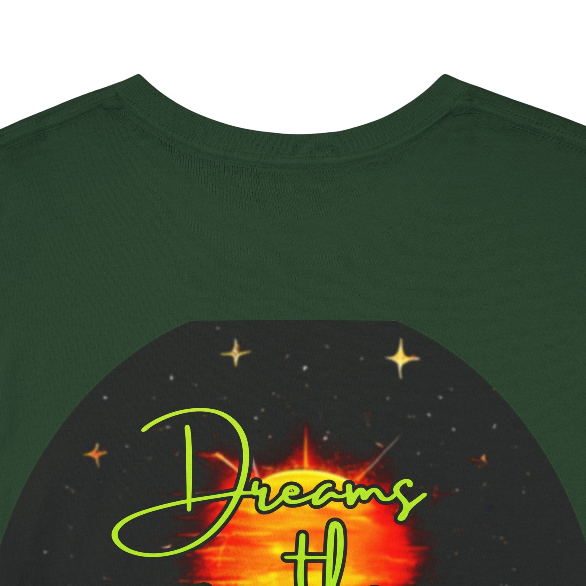 Dreams on the Horizon (Lemongrass) – Sunrise Back-Print Heavy Cotton Tee, Inspirational and Motivational Apparel, Gift for Dreamers, Creative Expression Wear