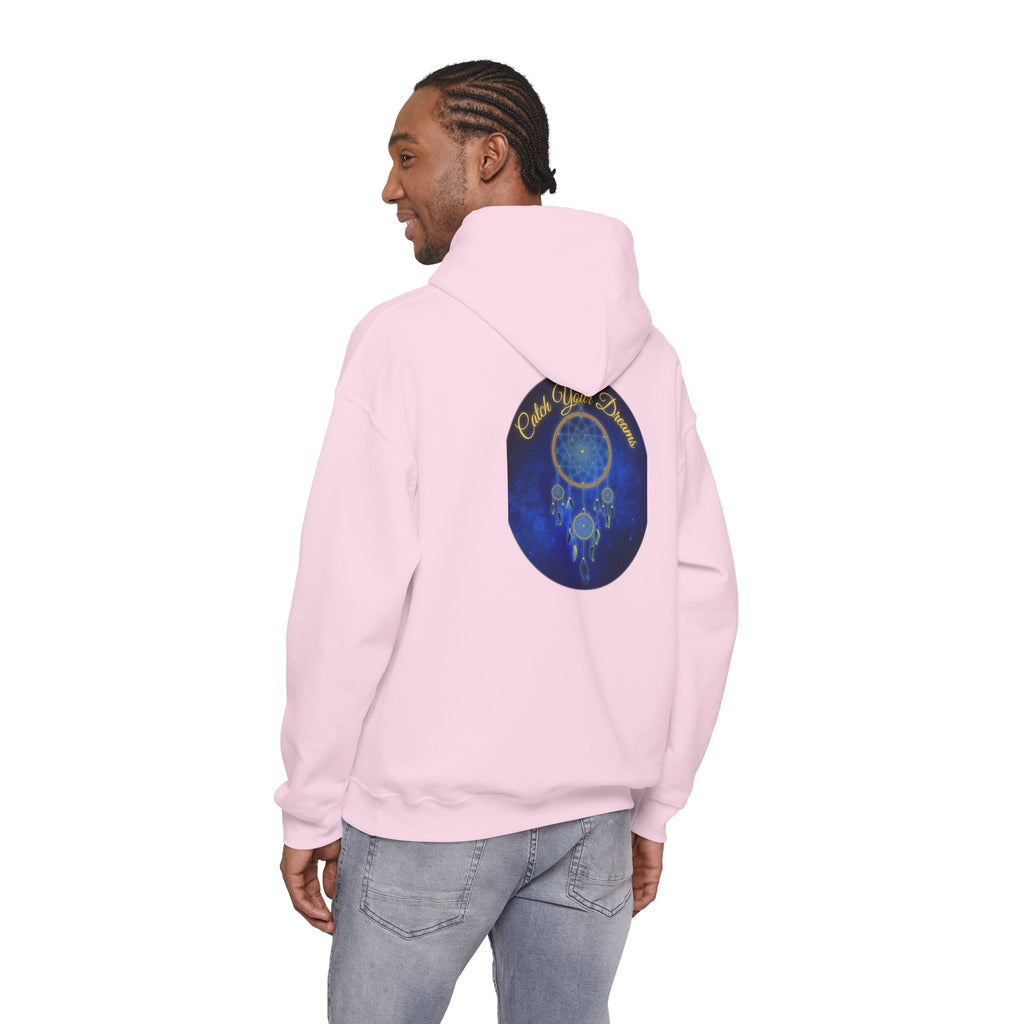 Catch Your Dream – Dreamcatcher Back Print Hooded Sweatshirt, Inspirational and Motivational Apparel, Gift for Dreamers, Creative Expression Wear