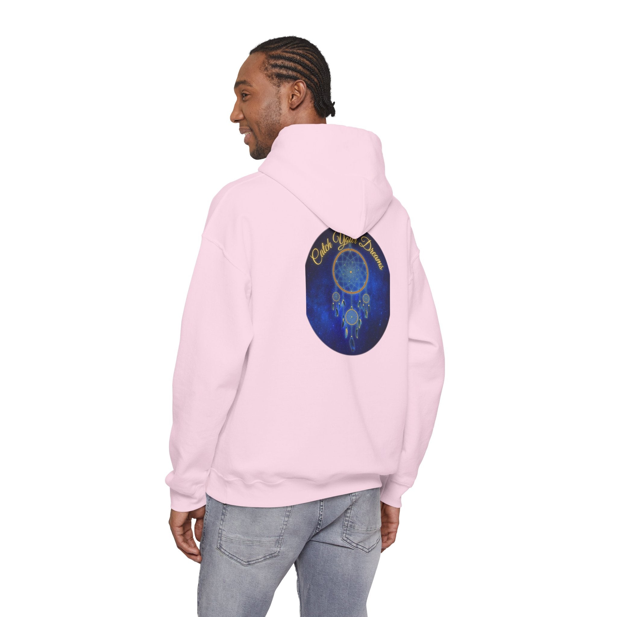 Catch Your Dream – Dreamcatcher Back Print Hooded Sweatshirt, Inspirational and Motivational Apparel, Gift for Dreamers, Creative Expression Wear