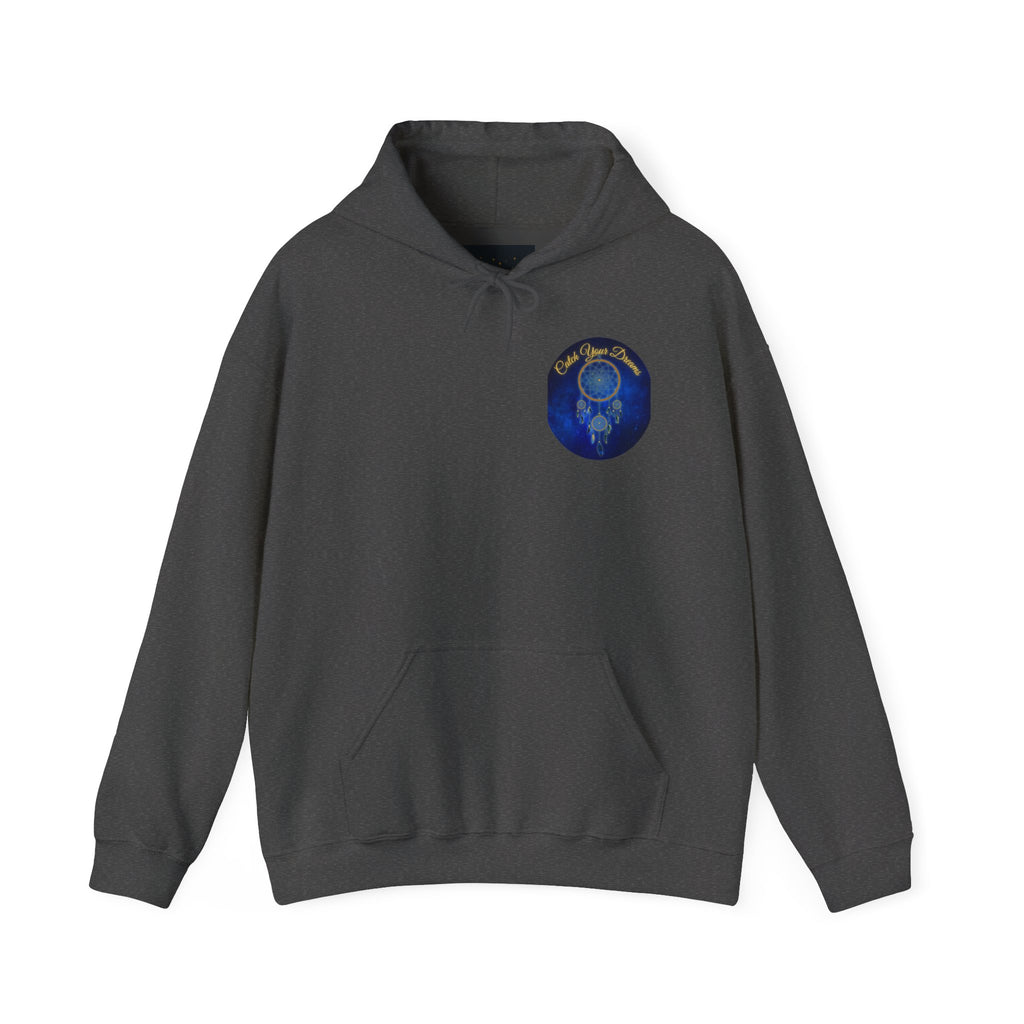 Catch Your Dream – Dreamcatcher Back Print Hooded Sweatshirt, Inspirational and Motivational Apparel, Gift for Dreamers, Creative Expression Wear