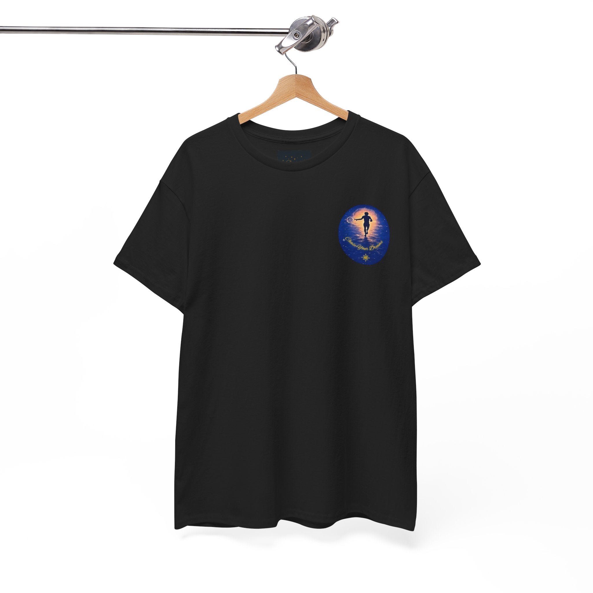 Chase Your Dreams – Sunrise Silhouette Back Printed Heavy Cotton Tee, Inspirational and Motivational Apparel, Gift for Dreamers, Creative Expression Wear