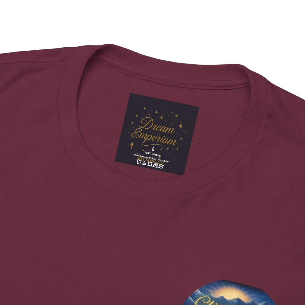 Climb To Your Dreams – Rock Climber Back-Print Tee + Front Badge | Gildan 5000, Inspirational and Motivational Apparel, Gift for Dreamers, Creative Expression Wear