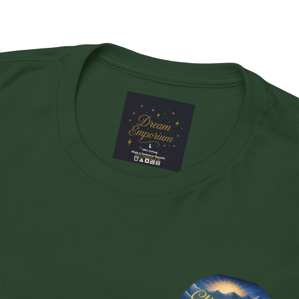 Climb To Your Dreams – Rock Climber Back-Print Tee + Front Badge | Gildan 5000, Inspirational and Motivational Apparel, Gift for Dreamers, Creative Expression Wear