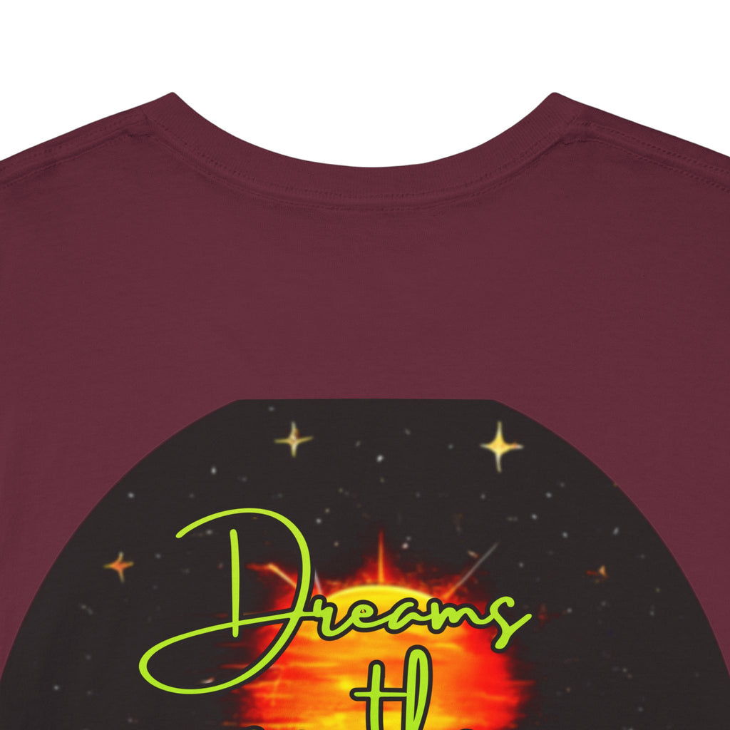 Dreams on the Horizon (Lemongrass) – Sunrise Back-Print Heavy Cotton Tee, Inspirational and Motivational Apparel, Gift for Dreamers, Creative Expression Wear