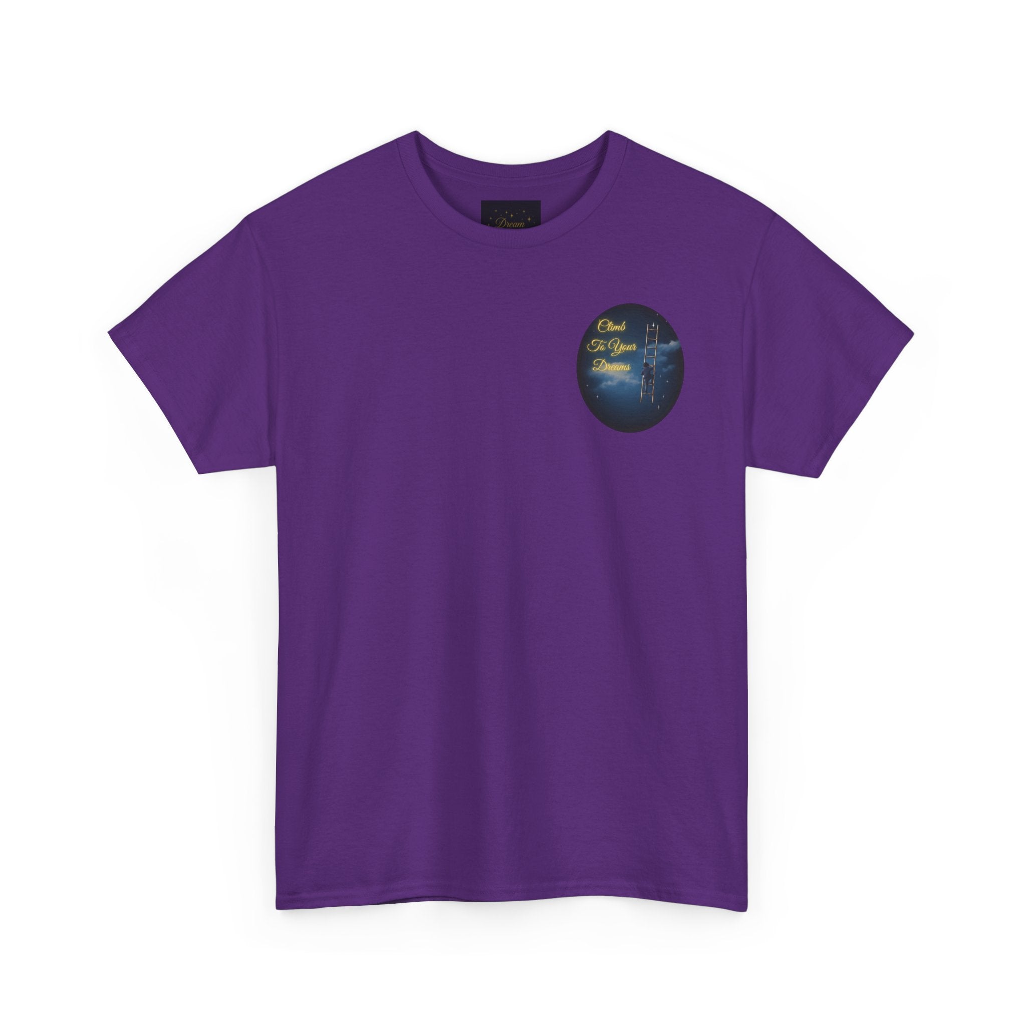 Climb To Your Dreams – Starry Night Ladder Back-Print Tee + Front Badge | Gildan 5000, Inspirational and Motivational Apparel, Gift for Dreamers, Creative Expression Wear