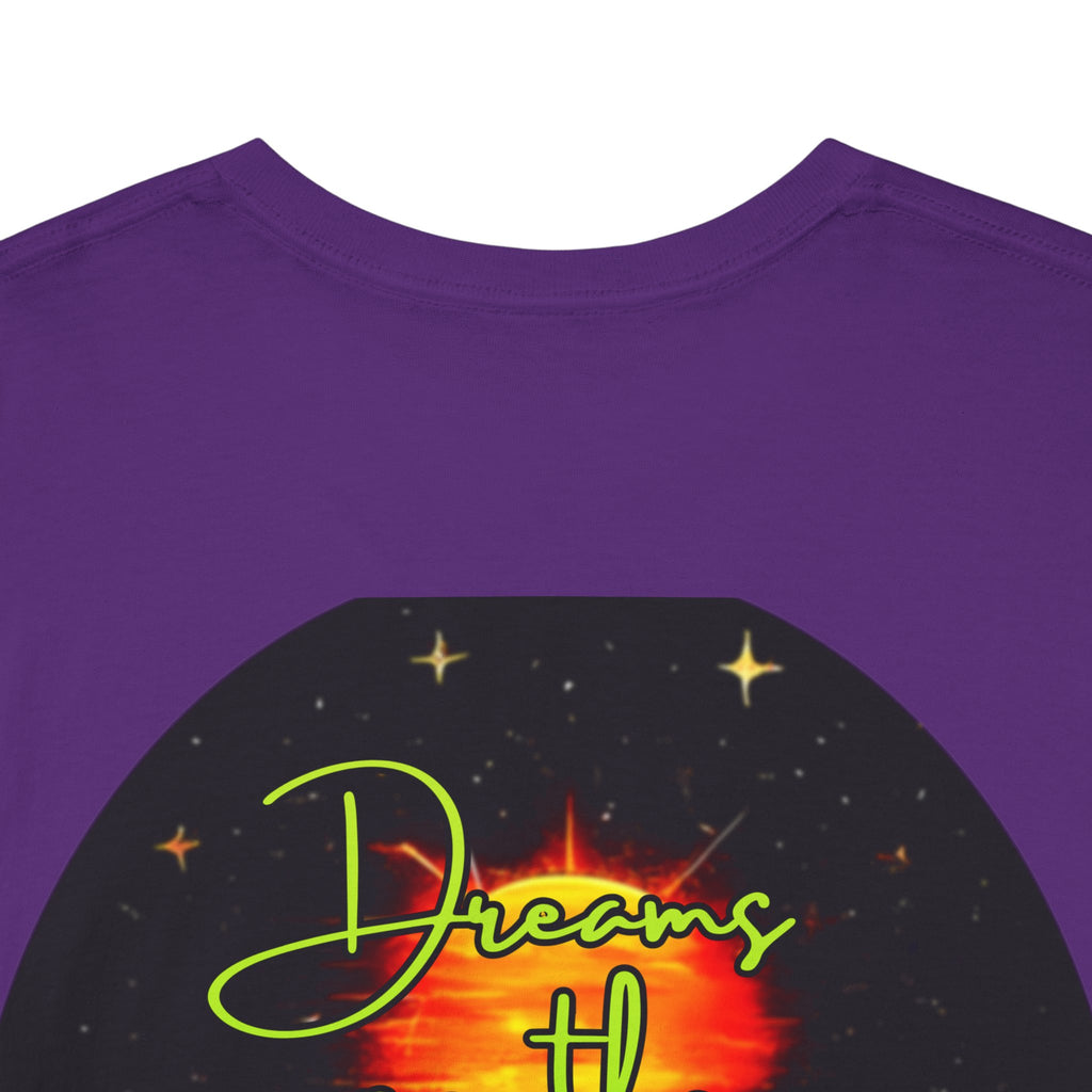 Dreams on the Horizon (Lemongrass) – Sunrise Back-Print Heavy Cotton Tee, Inspirational and Motivational Apparel, Gift for Dreamers, Creative Expression Wear