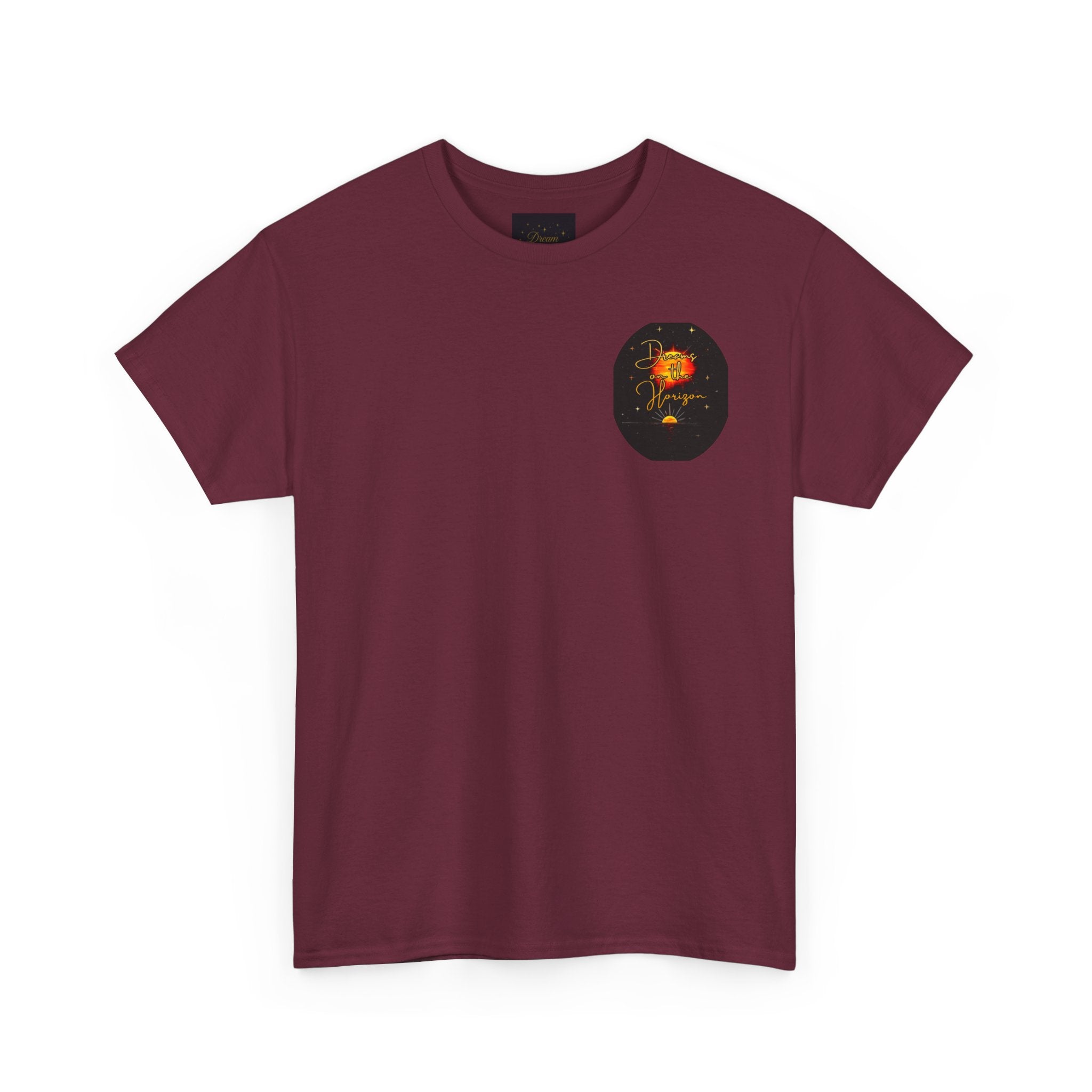 Dreams on the Horizon – Sunrise Back-Print Heavy Cotton Tee, Inspirational and Motivational Apparel, Gift for Dreamers, Creative Expression Wear