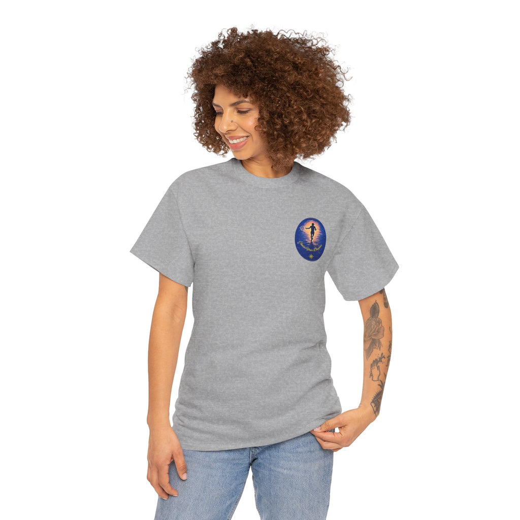 Chase Your Dreams – Sunrise Silhouette Back Printed Heavy Cotton Tee, Inspirational and Motivational Apparel, Gift for Dreamers, Creative Expression Wear