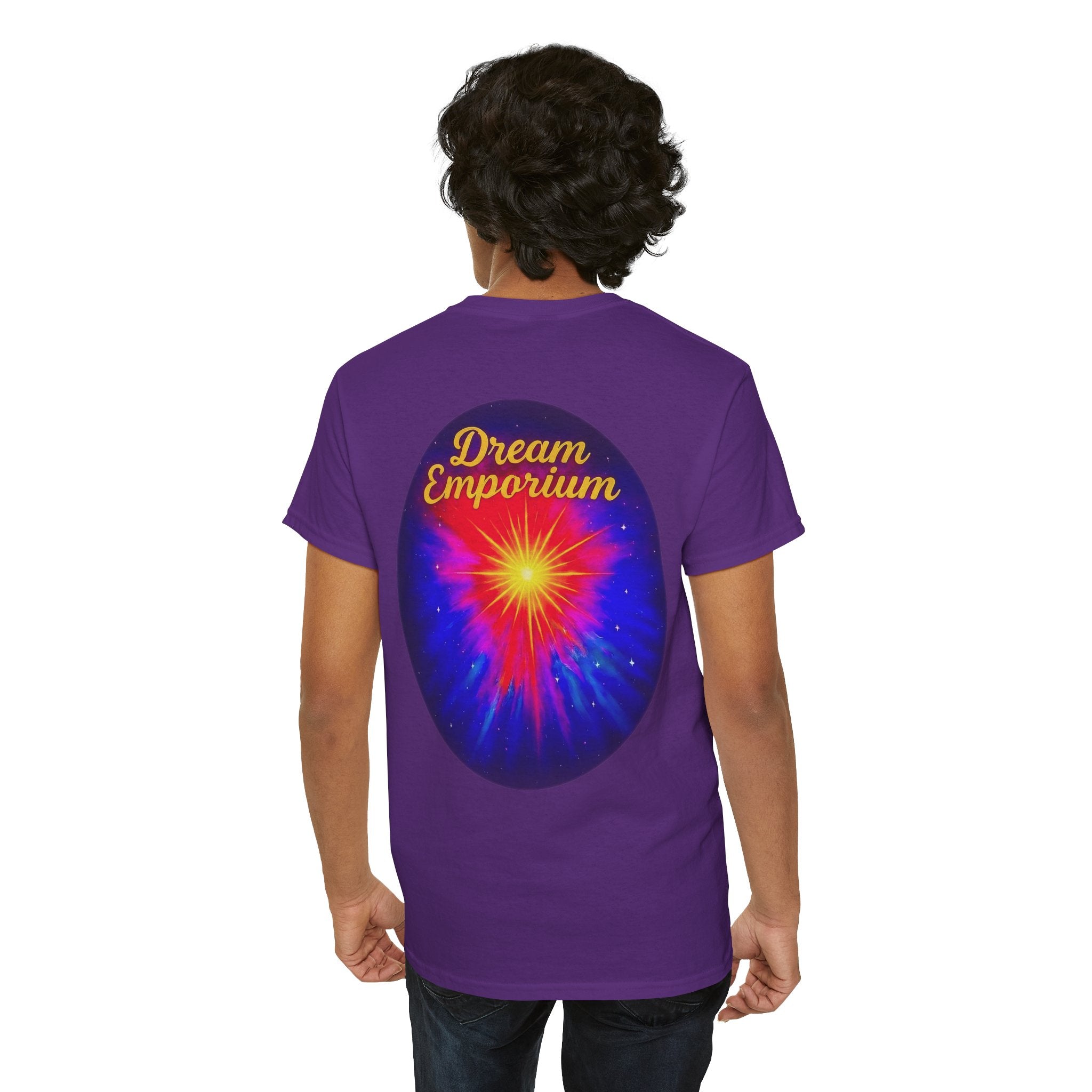 Dream Emporium – Back Printed Radiant Starburst Heavy Blend™ Cotton Tee,Inspirational and Motivational Apparel, Gift for Dreamers, Creative Expression Wear