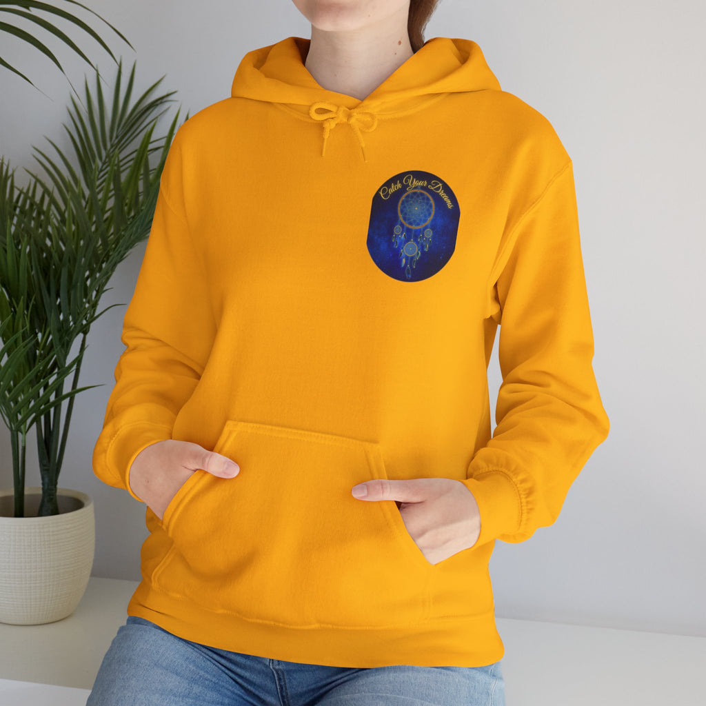 Catch Your Dream – Dreamcatcher Back Print Hooded Sweatshirt, Inspirational and Motivational Apparel, Gift for Dreamers, Creative Expression Wear