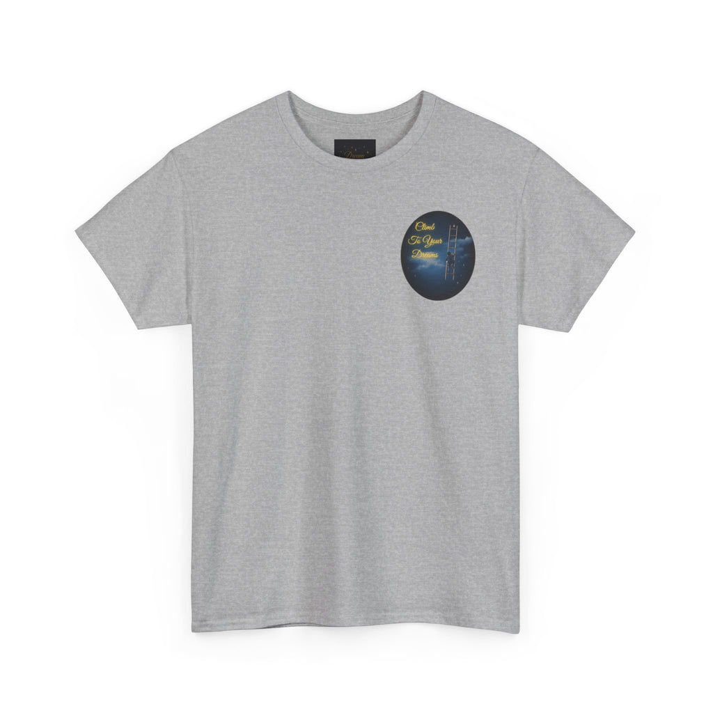 Climb To Your Dreams – Starry Night Ladder Back-Print Tee + Front Badge | Gildan 5000, Inspirational and Motivational Apparel, Gift for Dreamers, Creative Expression Wear