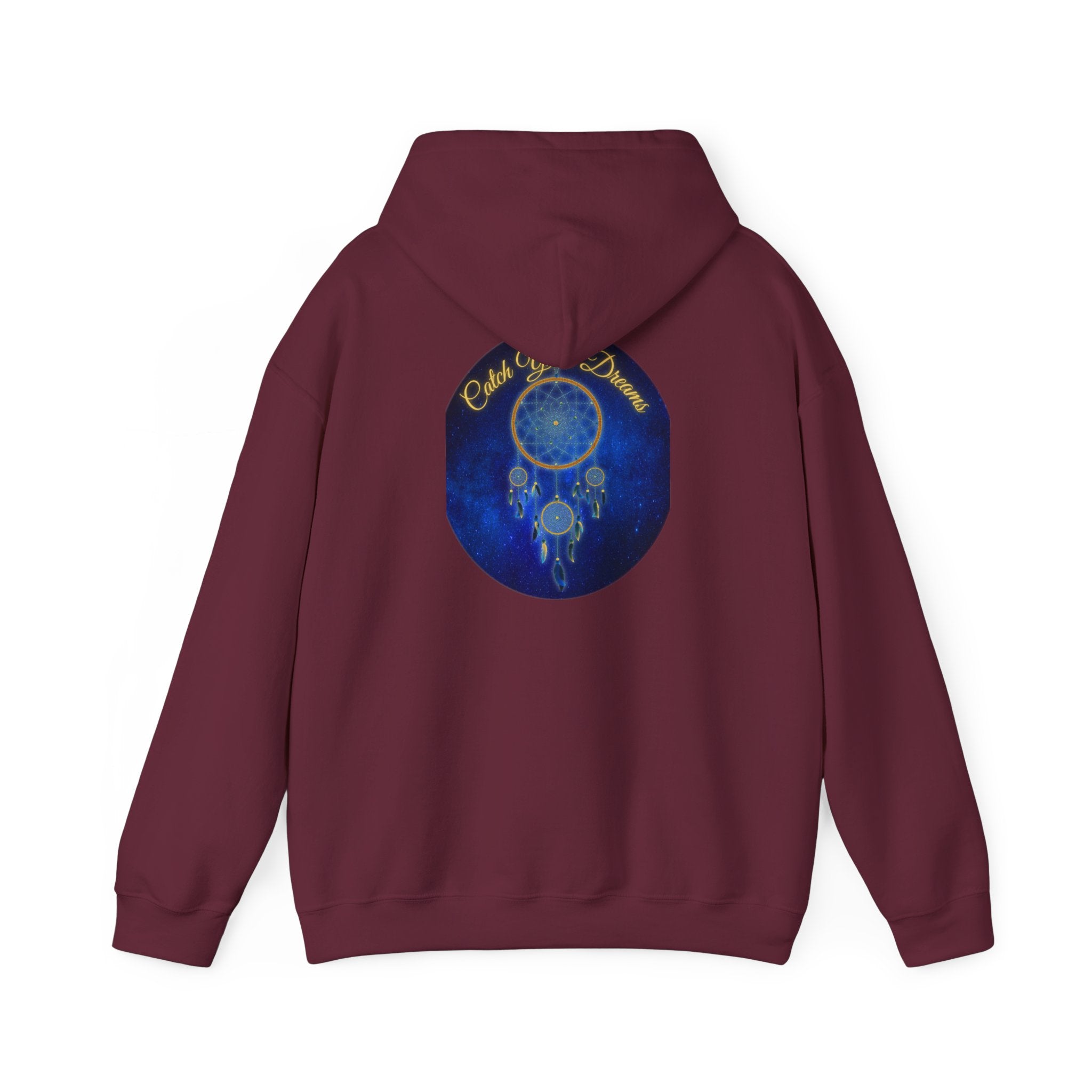 Catch Your Dream – Dreamcatcher Back Print Hooded Sweatshirt, Inspirational and Motivational Apparel, Gift for Dreamers, Creative Expression Wear