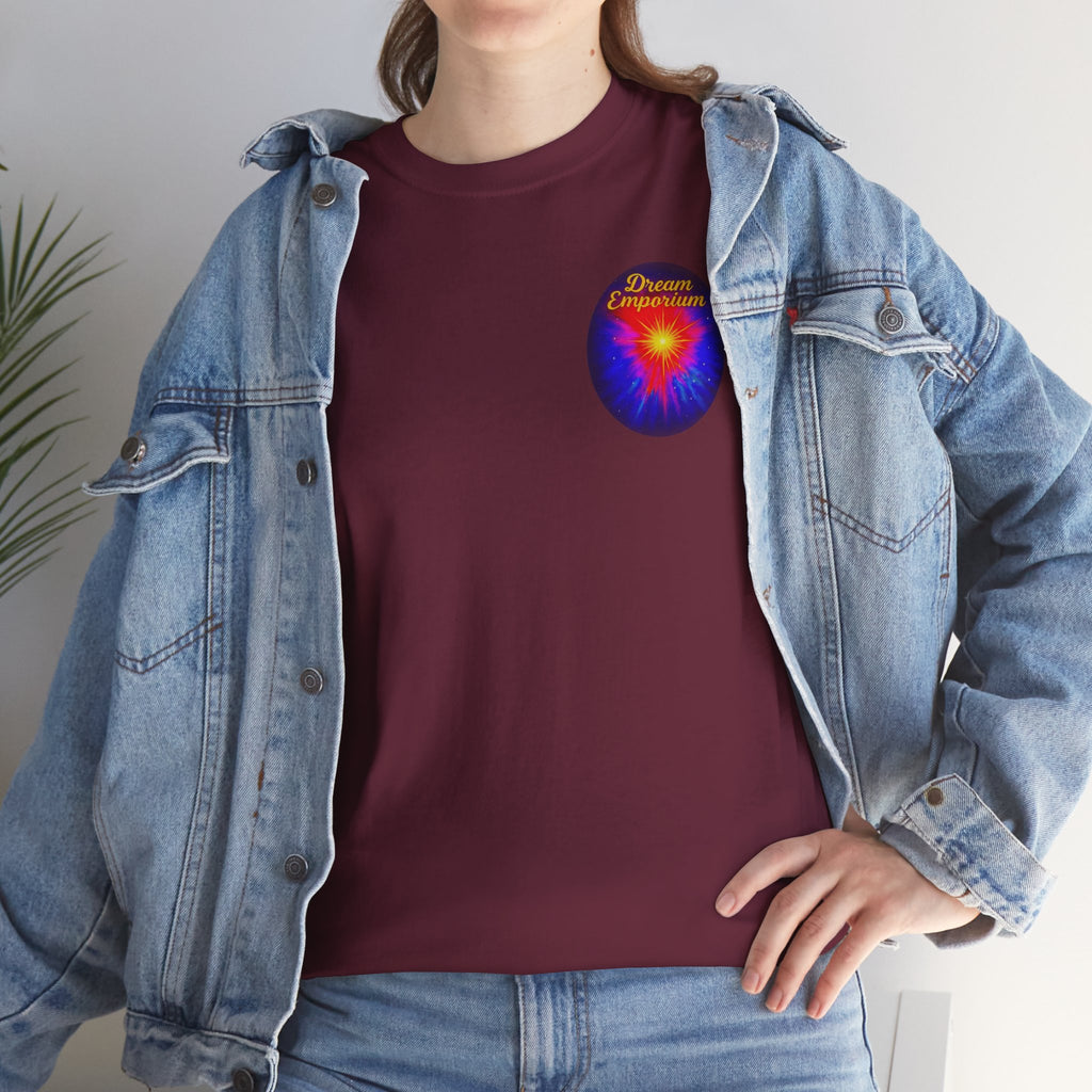 Dream Emporium – Back Printed Radiant Starburst Heavy Blend™ Cotton Tee,Inspirational and Motivational Apparel, Gift for Dreamers, Creative Expression Wear