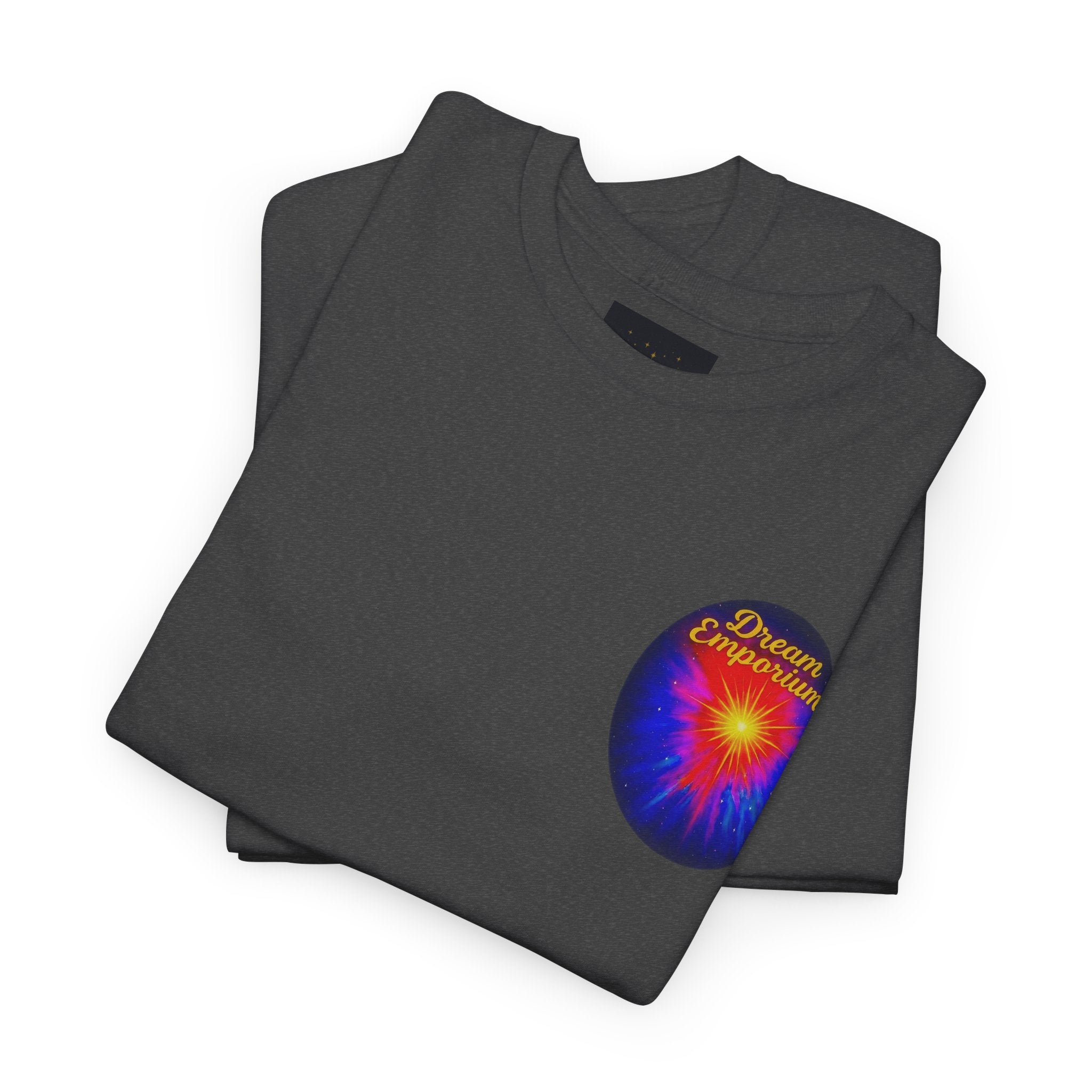 Dream Emporium – Back Printed Radiant Starburst Heavy Blend™ Cotton Tee,Inspirational and Motivational Apparel, Gift for Dreamers, Creative Expression Wear