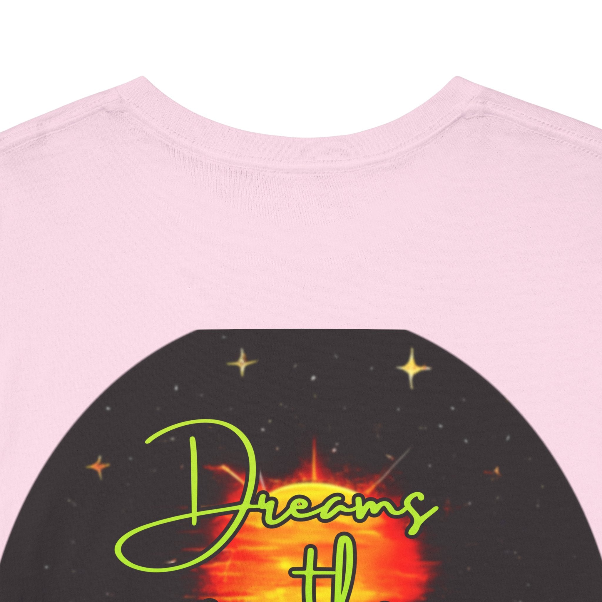 Dreams on the Horizon (Lemongrass) – Sunrise Back-Print Heavy Cotton Tee, Inspirational and Motivational Apparel, Gift for Dreamers, Creative Expression Wear