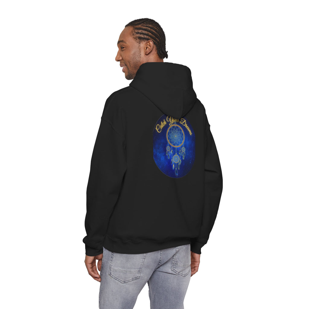 Catch Your Dream – Dreamcatcher Back Print Hooded Sweatshirt, Inspirational and Motivational Apparel, Gift for Dreamers, Creative Expression Wear