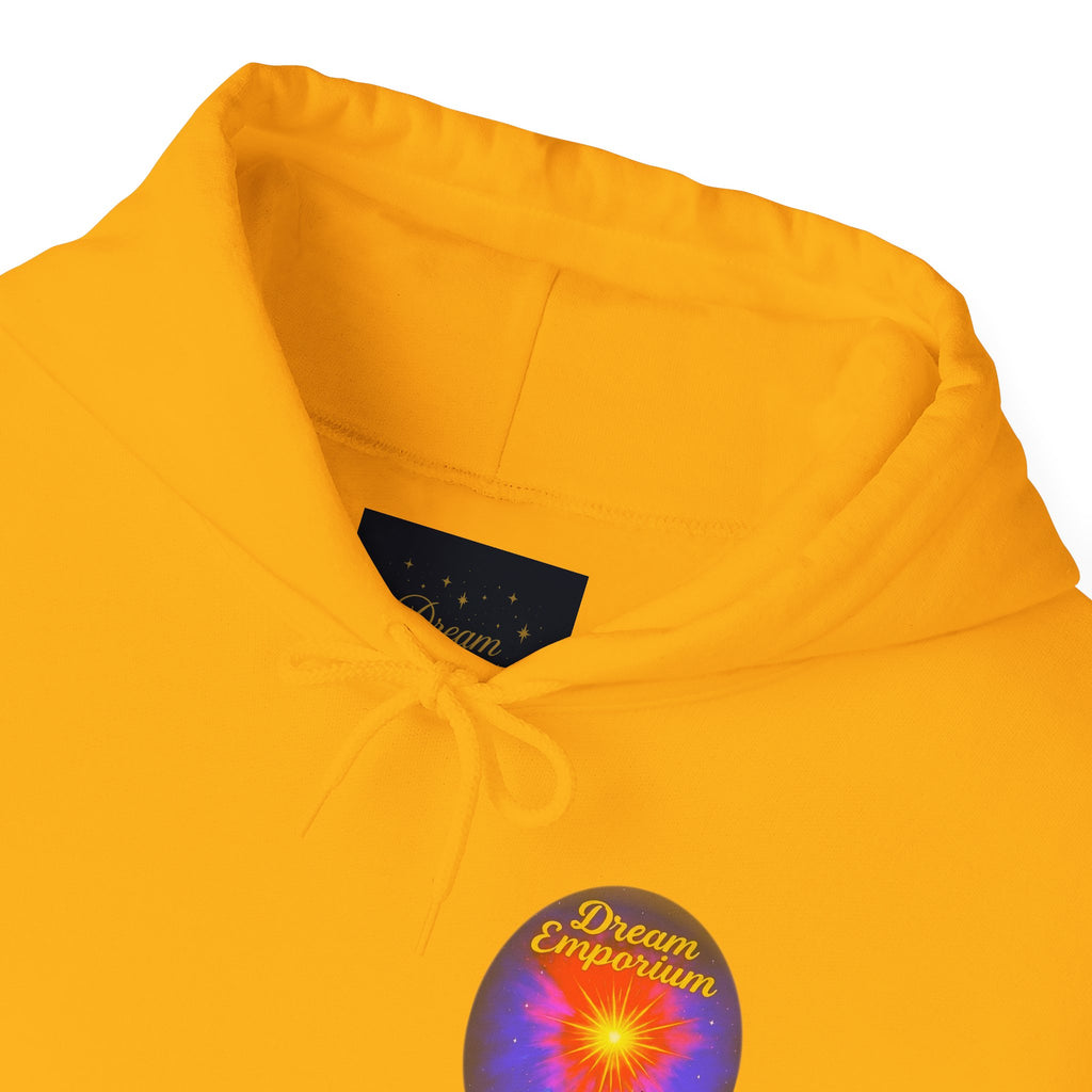 Dream Emporium – Back Printed Radiant Starburst Heavy Blend™ Hooded Sweatshirt, Inspirational and Motivational Apparel, Gift for Dreamers, Creative Expression Wear