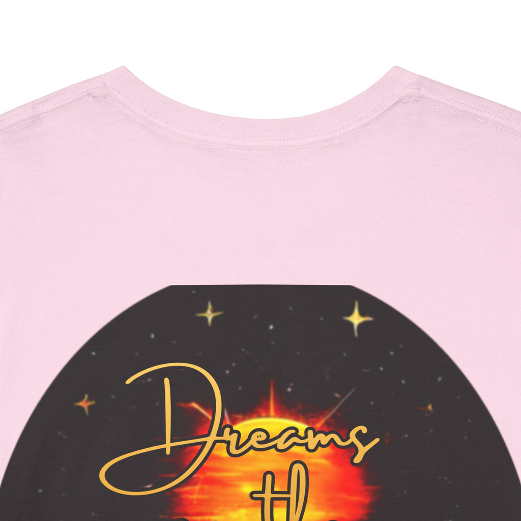 Dreams on the Horizon – Sunrise Back-Print Heavy Cotton Tee, Inspirational and Motivational Apparel, Gift for Dreamers, Creative Expression Wear