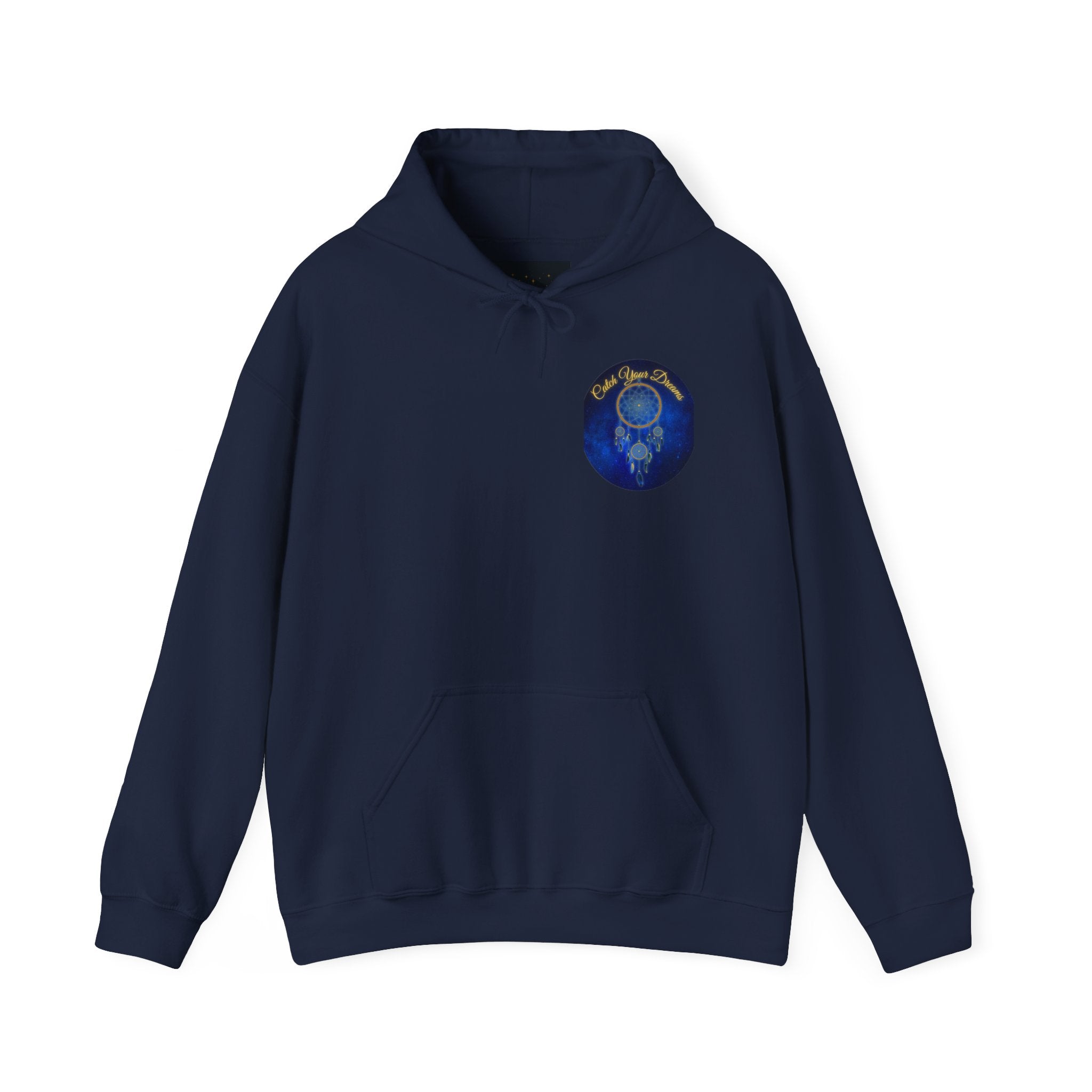 Catch Your Dream – Dreamcatcher Back Print Hooded Sweatshirt, Inspirational and Motivational Apparel, Gift for Dreamers, Creative Expression Wear