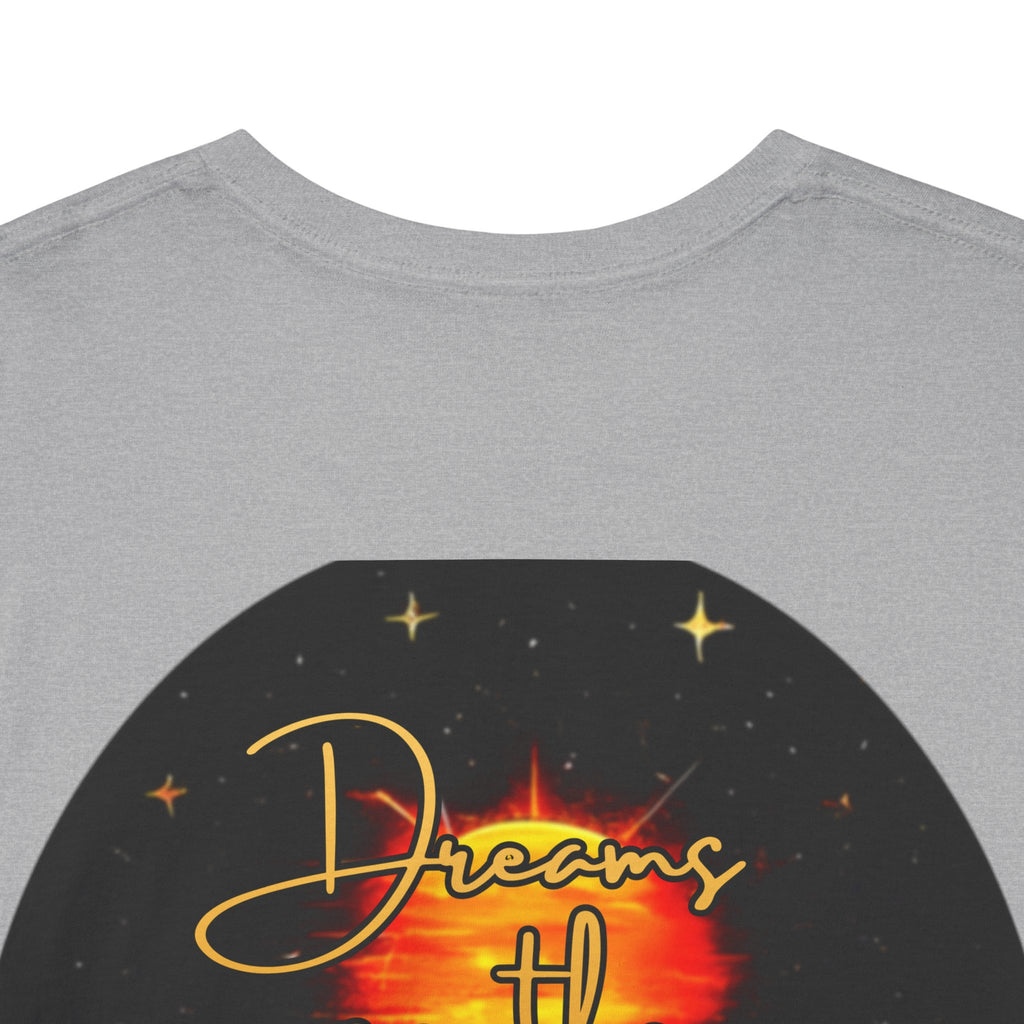 Dreams on the Horizon – Sunrise Back-Print Heavy Cotton Tee, Inspirational and Motivational Apparel, Gift for Dreamers, Creative Expression Wear