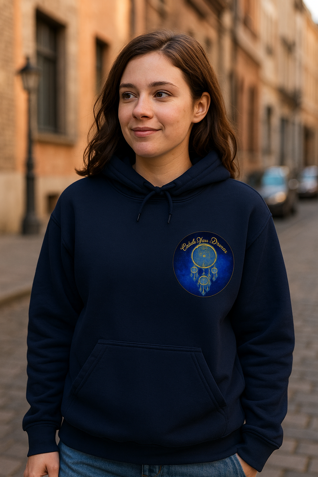 Catch Your Dream – Dreamcatcher Back Print Hooded Sweatshirt, Inspirational and Motivational Apparel, Gift for Dreamers, Creative Expression Wear