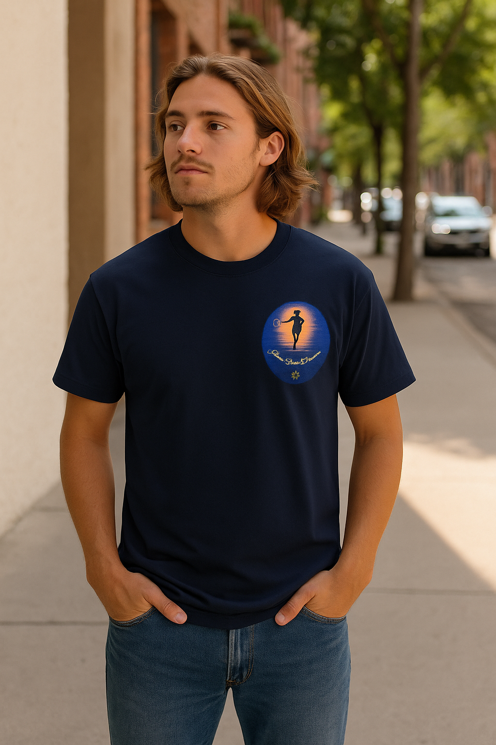 Chase Your Dreams – Sunrise Silhouette Back Printed Heavy Cotton Tee, Inspirational and Motivational Apparel, Gift for Dreamers, Creative Expression Wear